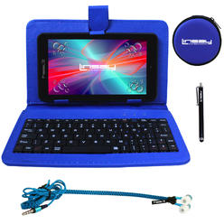 LINSAY 7" New Quad-Core 2GB RAM 32GB android 12 Tablet with Blue Keyboard Case, Earphones and Pen Stylus