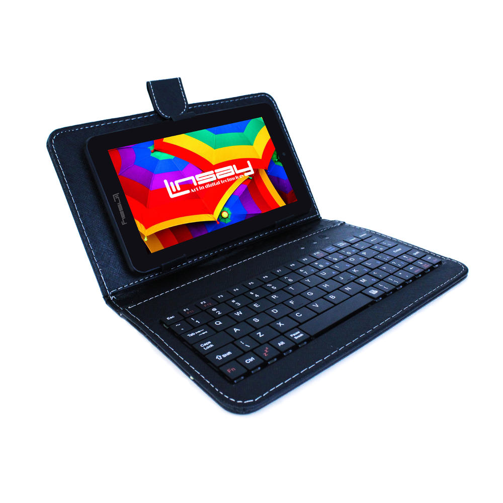 LINSAY &#174; 7" New Quad-Core 2GB RAM 16GB Android 9.0 Pie Tablet with Black Keyboard Case