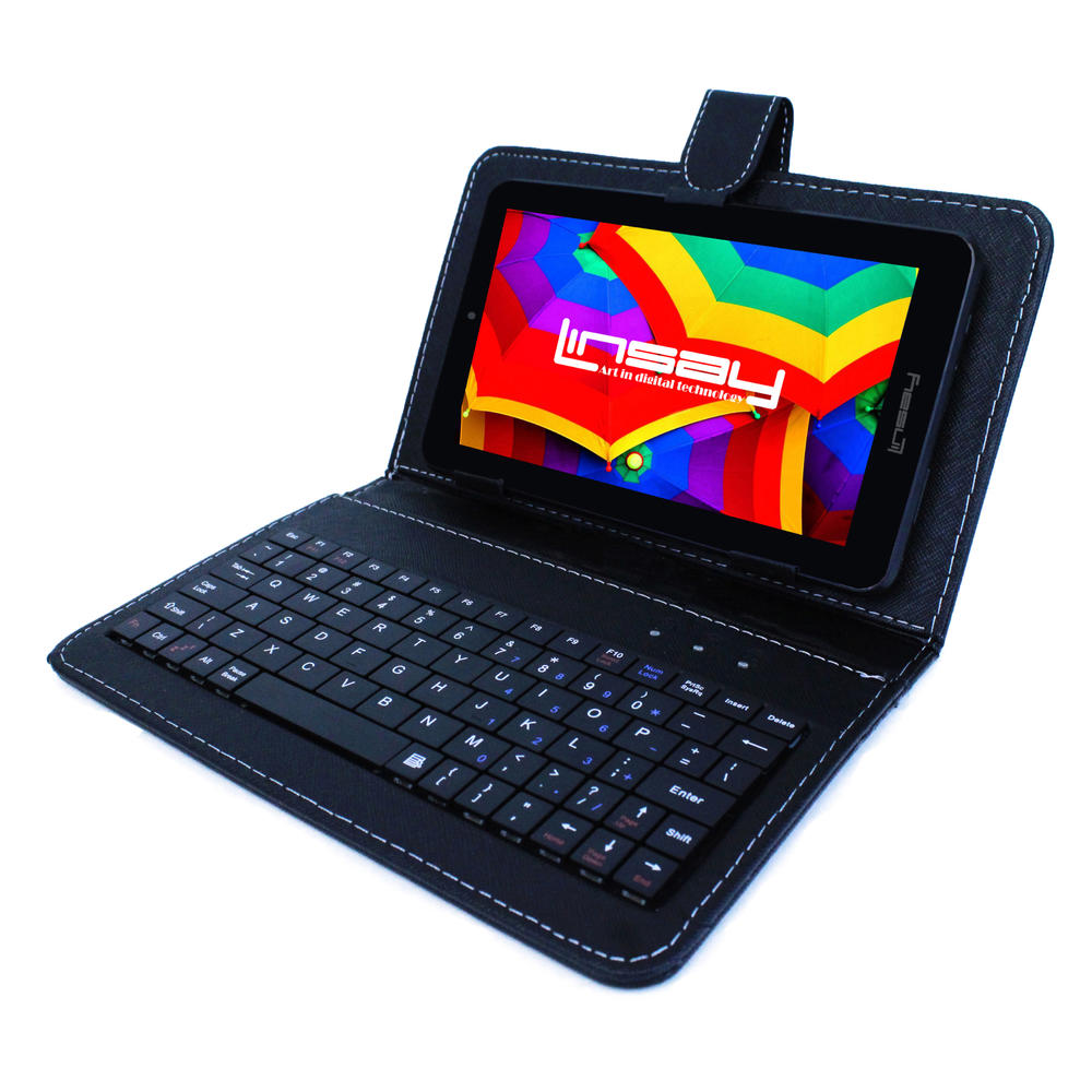 LINSAY &#174; 7" New Quad-Core 2GB RAM 16GB Android 9.0 Pie Tablet with Black Keyboard Case