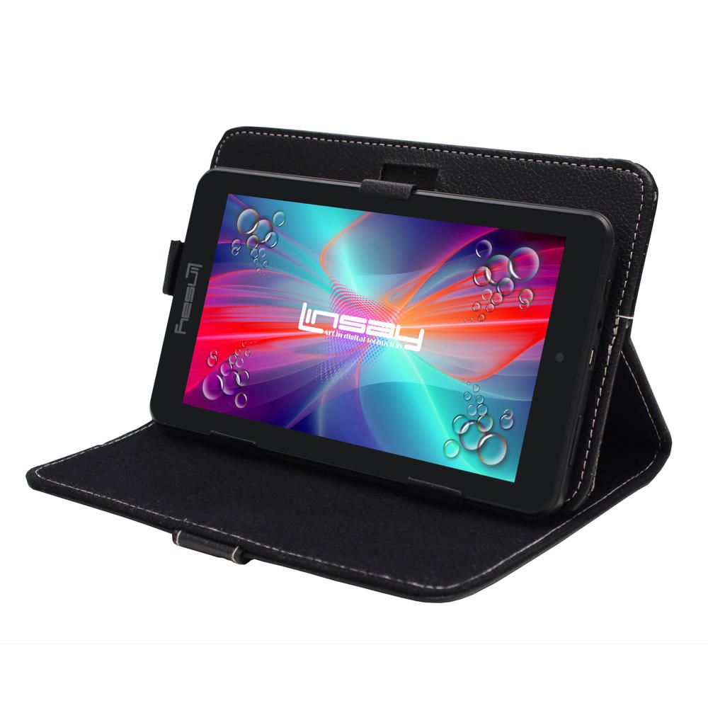 LINSAY &#174; 7" New Quad-Core 2GB RAM 16GB Android 9.0 Pie Tablet with Black Standing Case