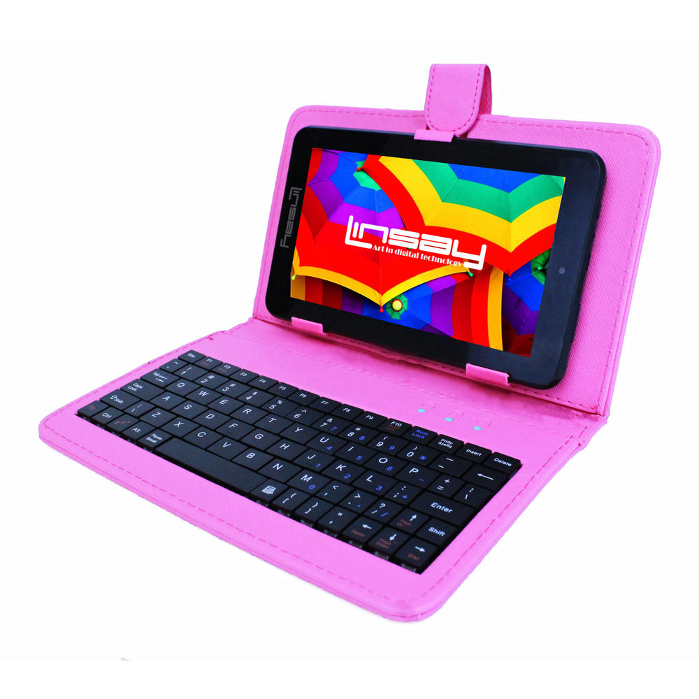 LINSAY &#174; 7" New Quad-Core 2GB RAM 16GB Android 9.0 Pie Tablet with Pink Keyboard Case