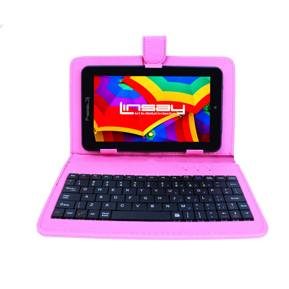LINSAY ® 7" New Quad-Core 2GB RAM 16GB Android 9.0 Pie Tablet with Pink Keyboard Case