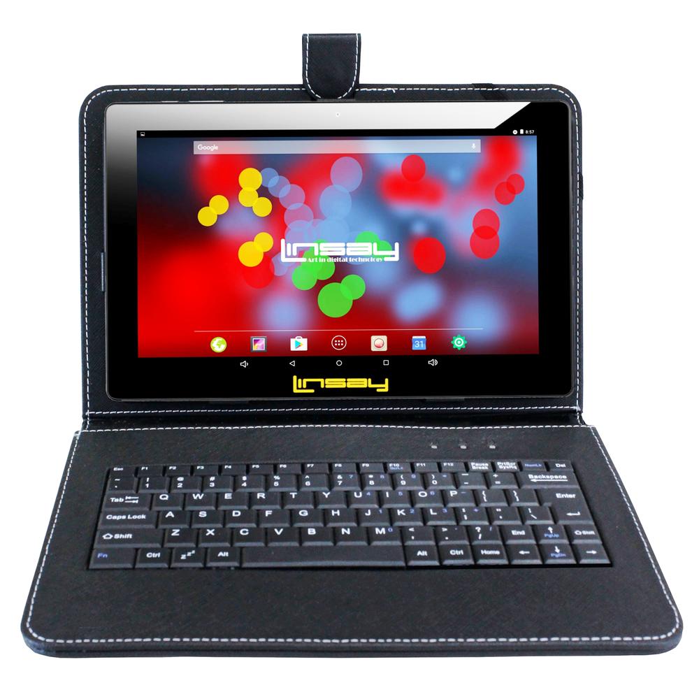 LINSAY ® 10.1" New 1280x800 IPS Screen Quad-Core 2GB RAM 16GB Android 9.0 Pie Tablet with Black Keyboard Case