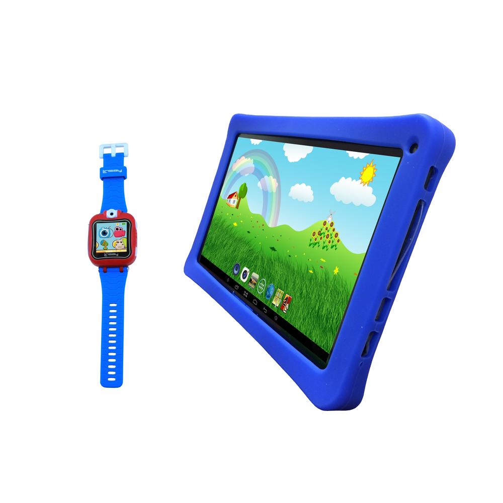LINSAY &#174; 10" New Quad-Core 2GB RAM 16GB Android 9.0 Pie Tablet with Blue Kids Defender Case and Blue Kids Smart Watch