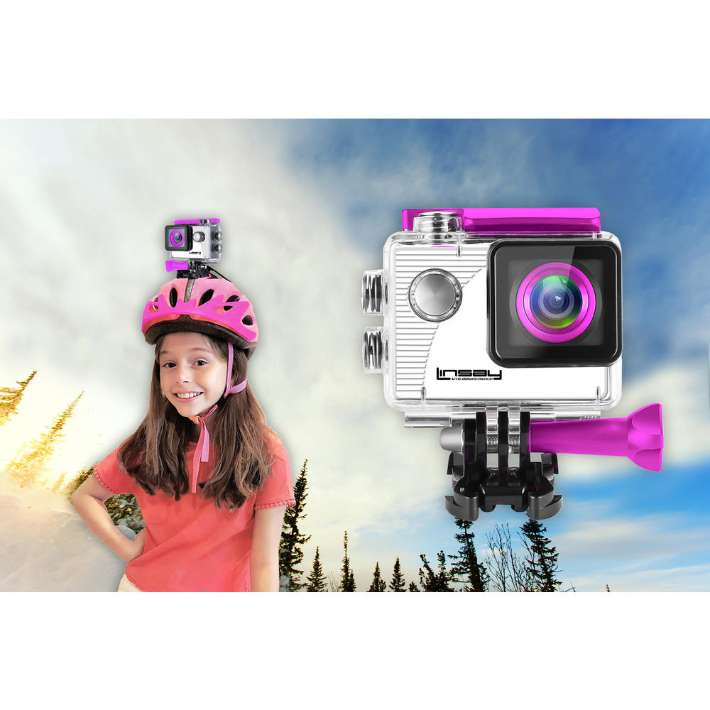 LINSAY X5000AP ®  Funny Kids Action Camera Sport Outdoor Activities Hd Video and Photos Pink Micro SD Card Slot up to 32 gb