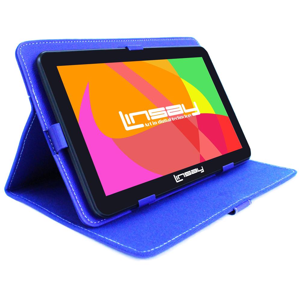 LINSAY &#174; 10.1" New Quad-Core 2GB RAM 16GB Android 9.0 Pie Tablet with Blue Standing Case