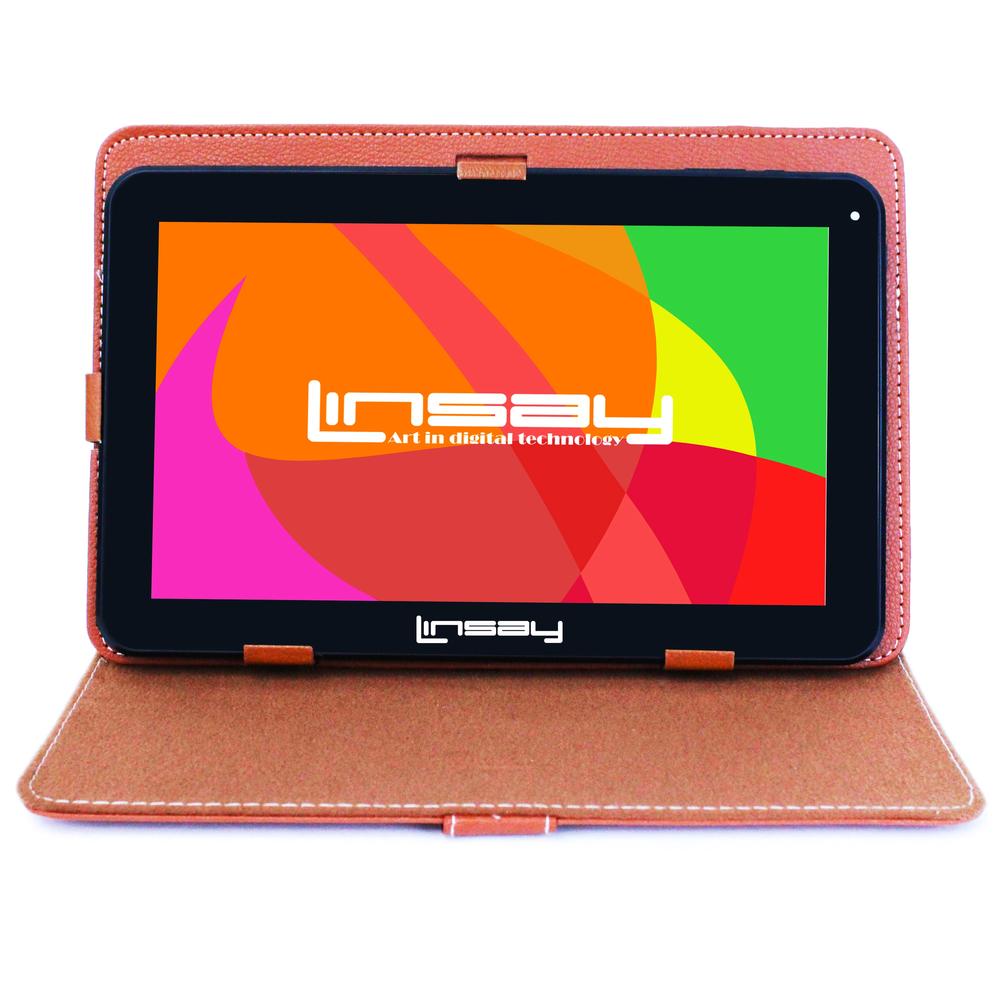 LINSAY &#174; 10.1" New Quad-Core 2GB RAM 16GB Android 9.0 Pie Tablet with Brown Standing Case