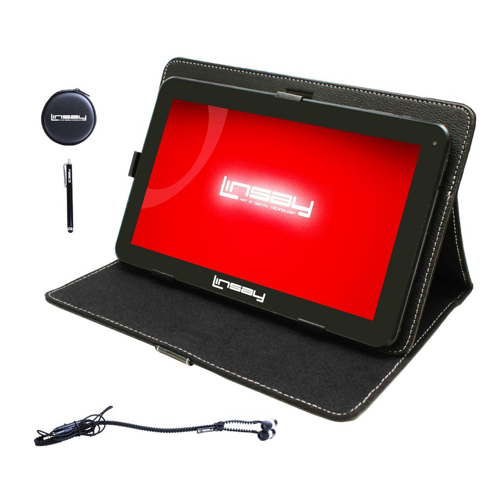 LINSAY &#174; 10.1" New Super Bundle Quad-Core 2GB RAM 16GB Android 9.0 Pie Tablet with Black Case, Earphones and Pen Stylus