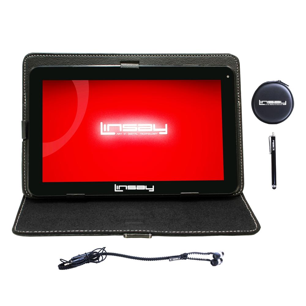 LINSAY &#174; 10.1" New Super Bundle Quad-Core 2GB RAM 16GB Android 9.0 Pie Tablet with Black Case, Earphones and Pen Stylus