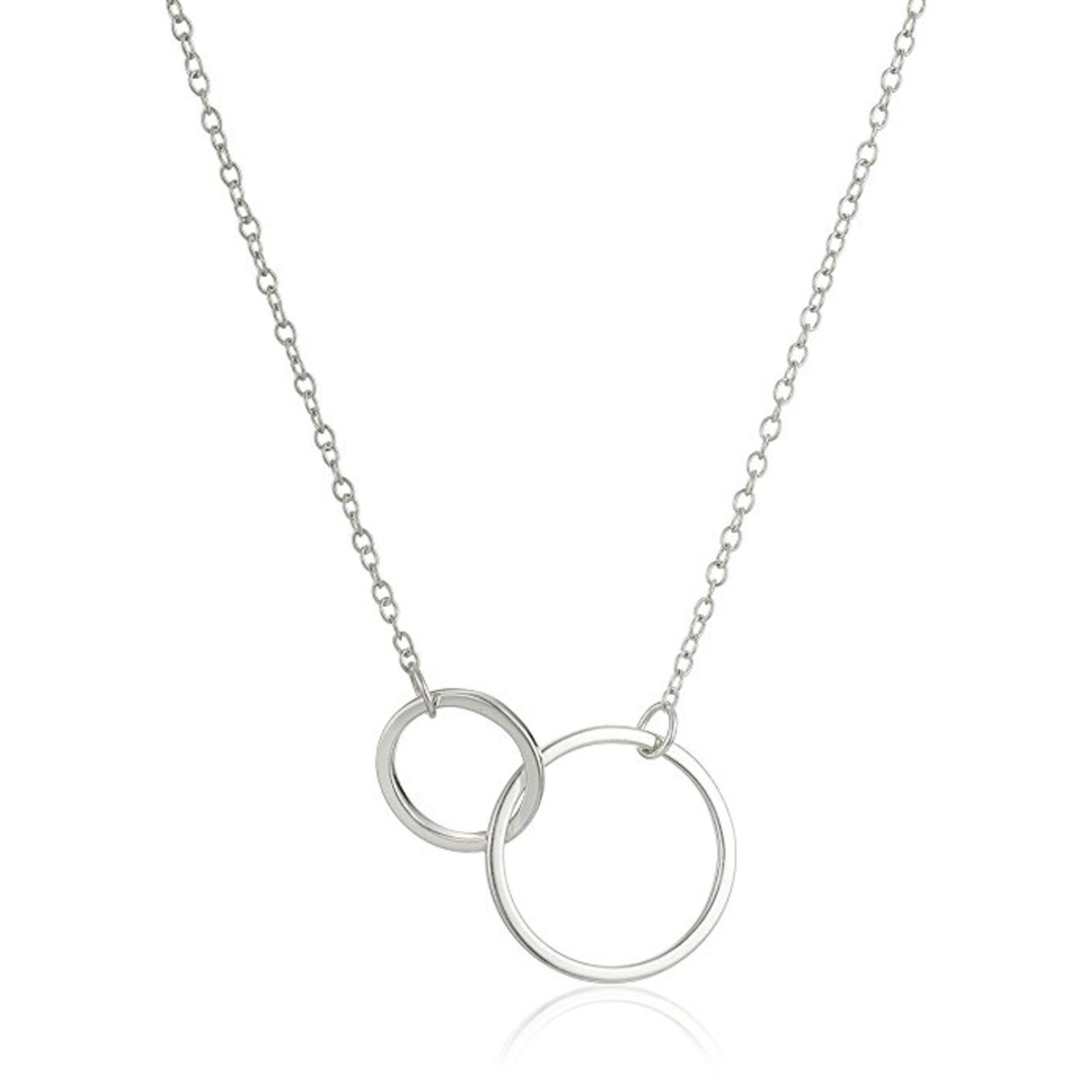 Sterling Silver with Two Circles Pendant Chain Necklace, 16" + 1" Extender