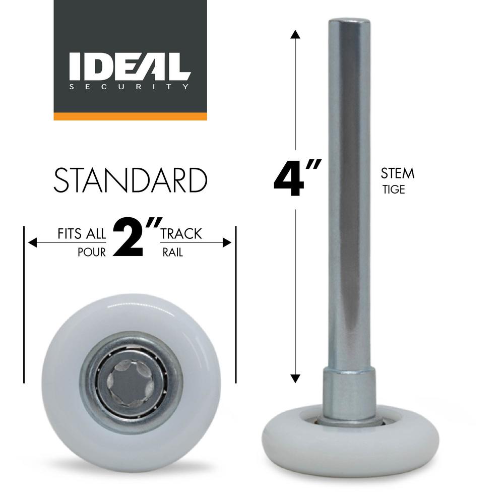 Ideal Security Inc. Garage door rollers - 2" Premium Nylon & Steel, 10 ball-bearings & 4" stem (2-pack)