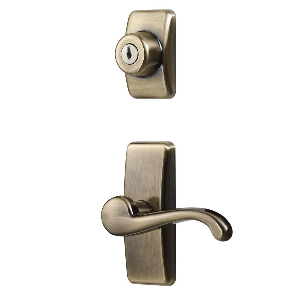 Ideal Security Inc. Deluxe Storm and Screen Door Lever Handle and Keyed Deadbolt Antique Brass Finish