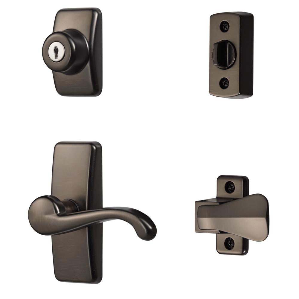 Ideal Security Inc. Deluxe Storm and Screen Door Lever Handle and Keyed Deadbolt Oil Rubbed Bronze Finish