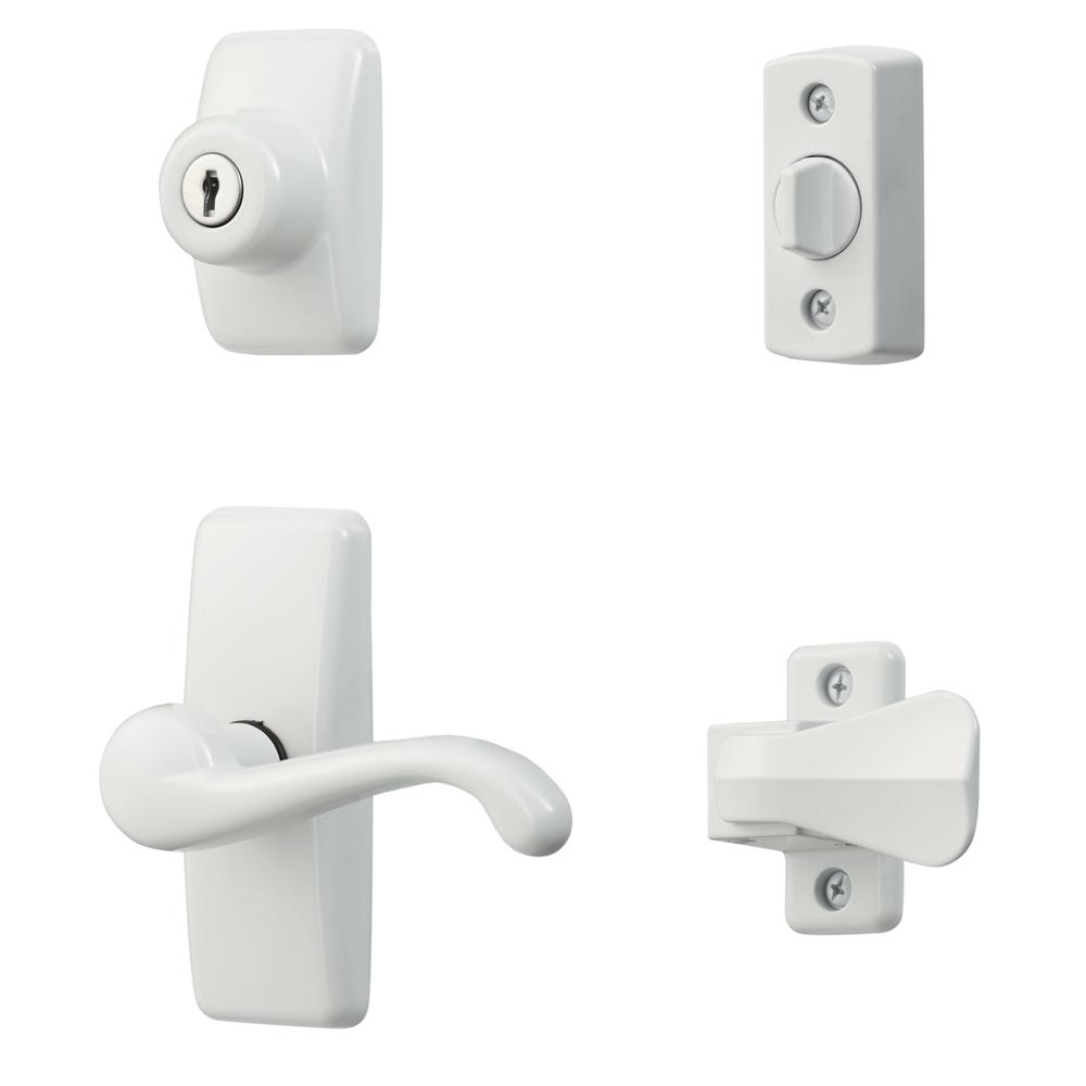 Ideal Security Inc. Deluxe Storm and Screen Door Lever Handle and Keyed Deadbolt Painted White