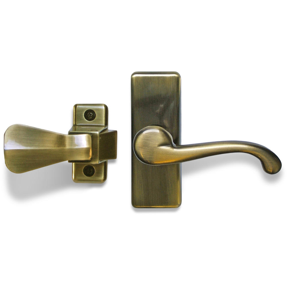 Ideal Security Inc. Storm Door Lever Handle Set Antique Brass Finish