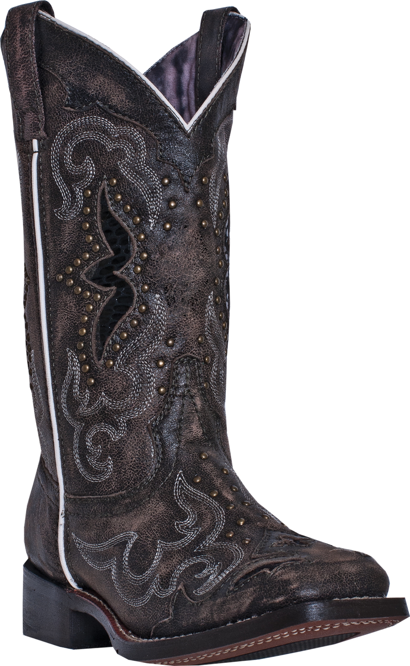 Laredo Women's Spellbound Black/Tan 11 W/ Snake Print Inlay Cowboy Boot