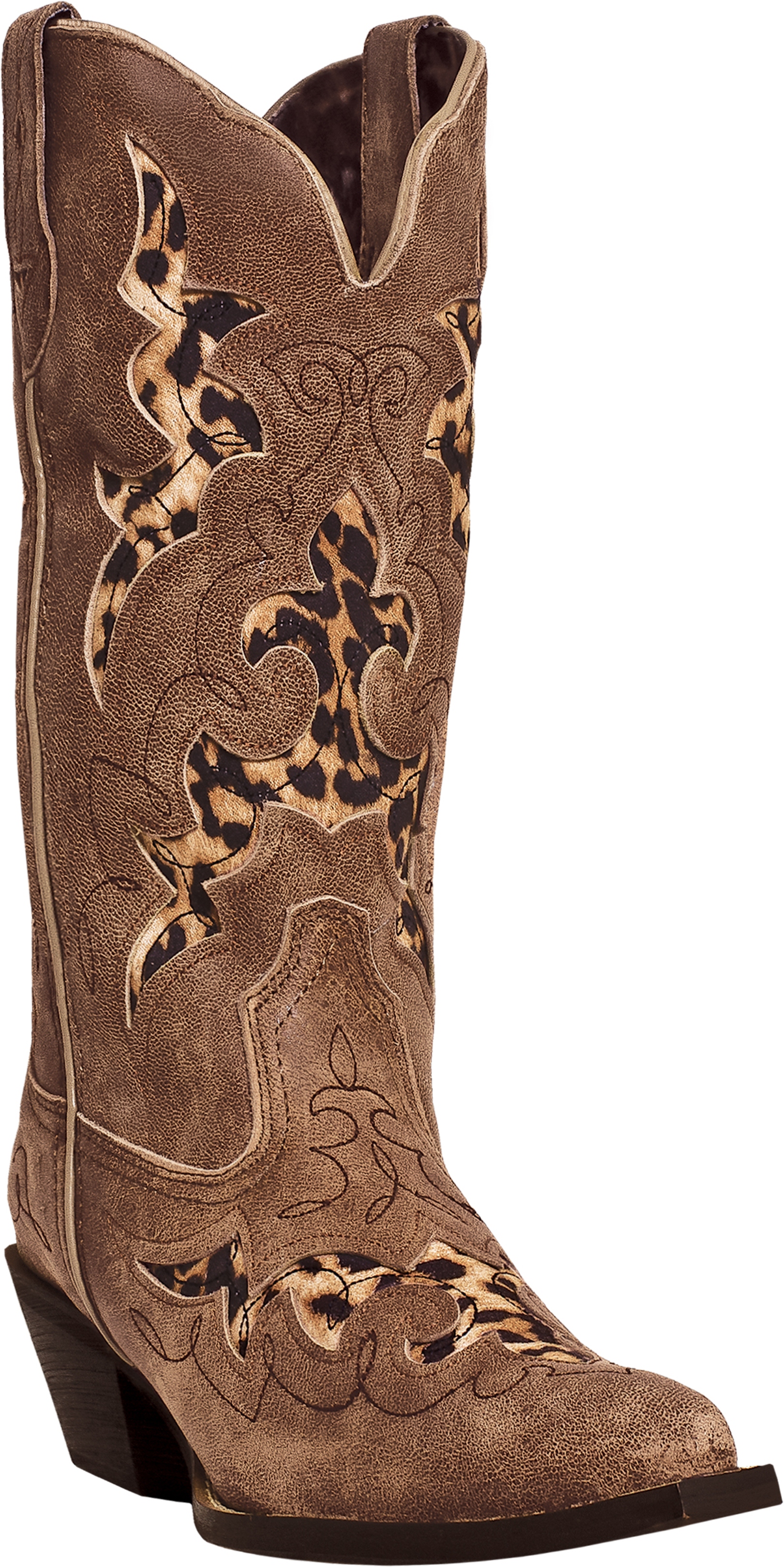 Laredo Women's Aphfrika Tan W/ Leopard Print Inlay Narrow Snip Cowboy Boot