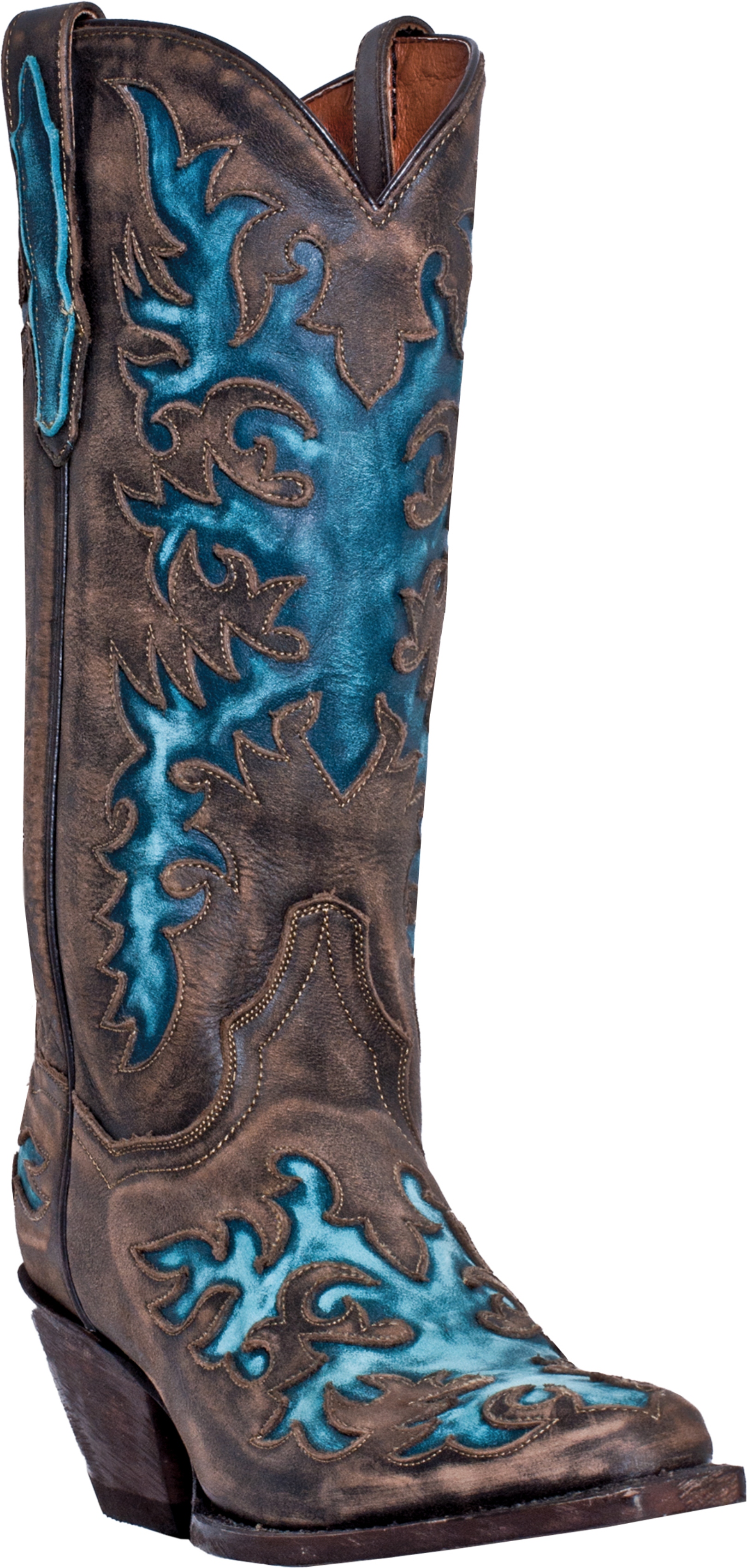 DanPost Women's Touche' Brown/Turquoise 13 Yuli Distressed Cowboy Boot