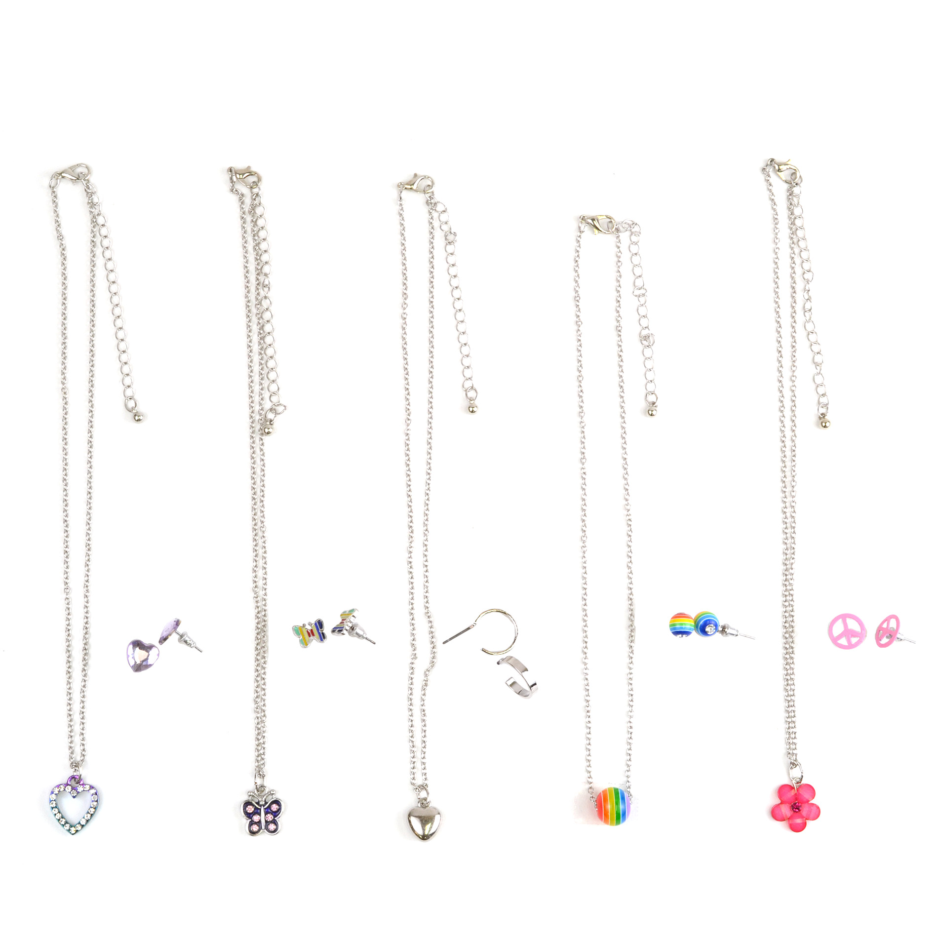 Piper Set of 5 Necklaces with Pendants and Stud Earrings, Red Piper Set of 5 Necklaces with Pendants and Stud Earrings, Red