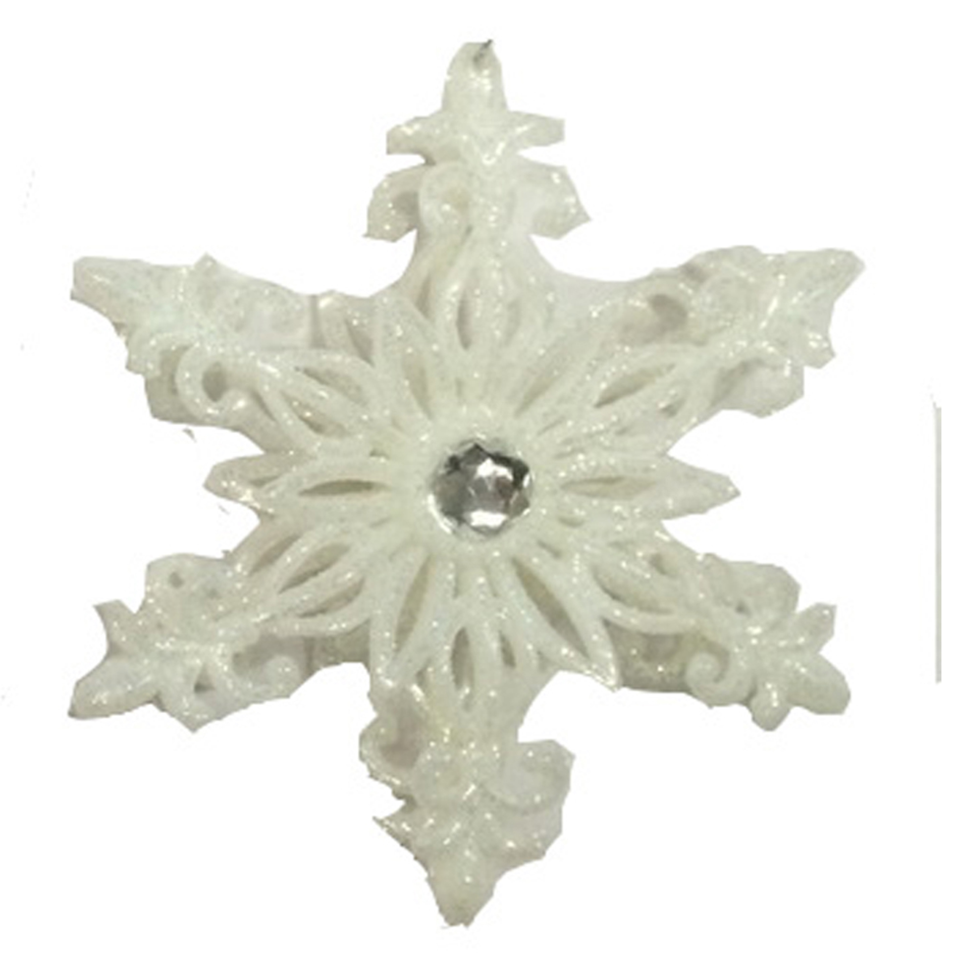 Jaclyn Smith Flower Snowflake With Center Gem Ornament With Glitter