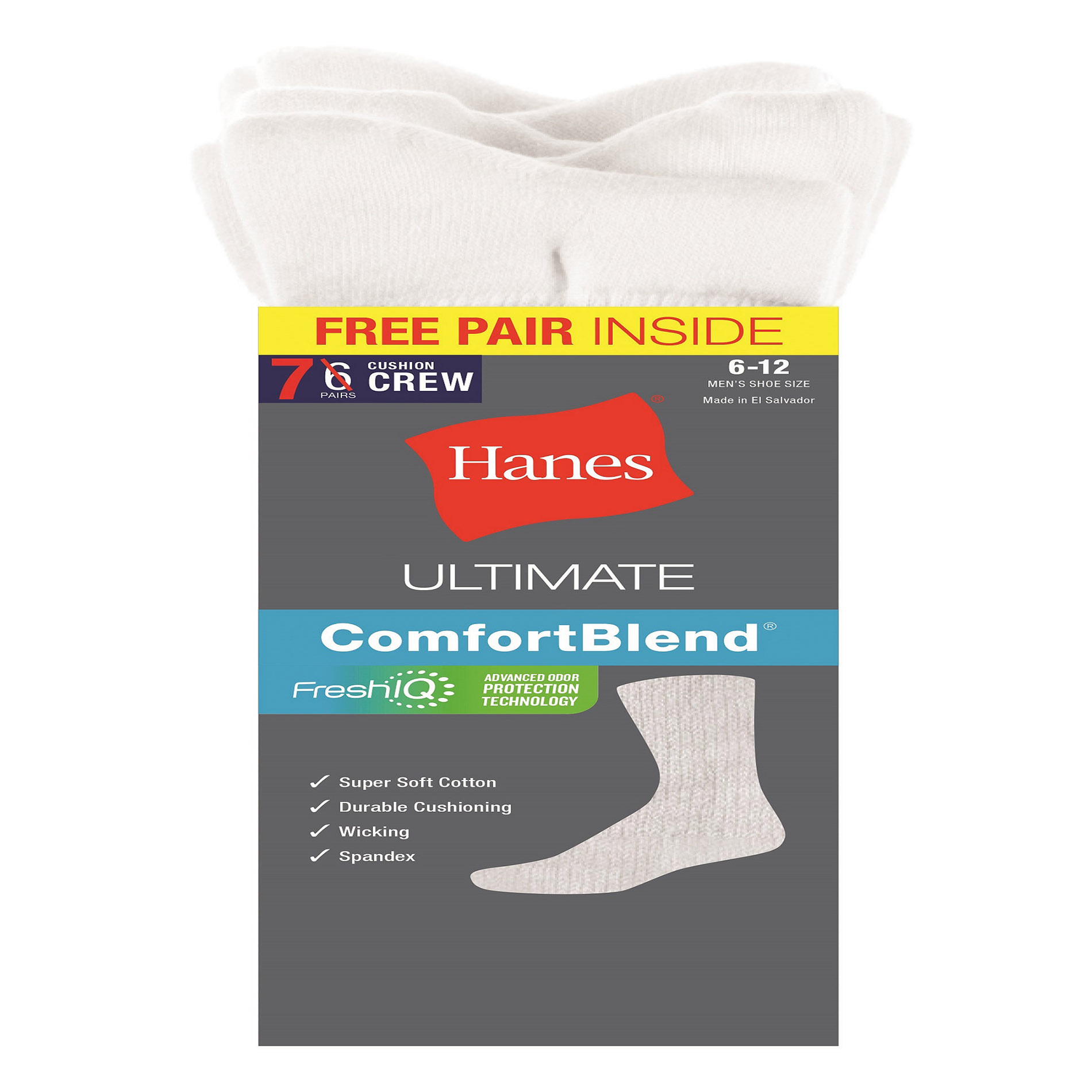 Hanes Men’s 7-Pair Ultimate ComfortBlend Crew Socks
