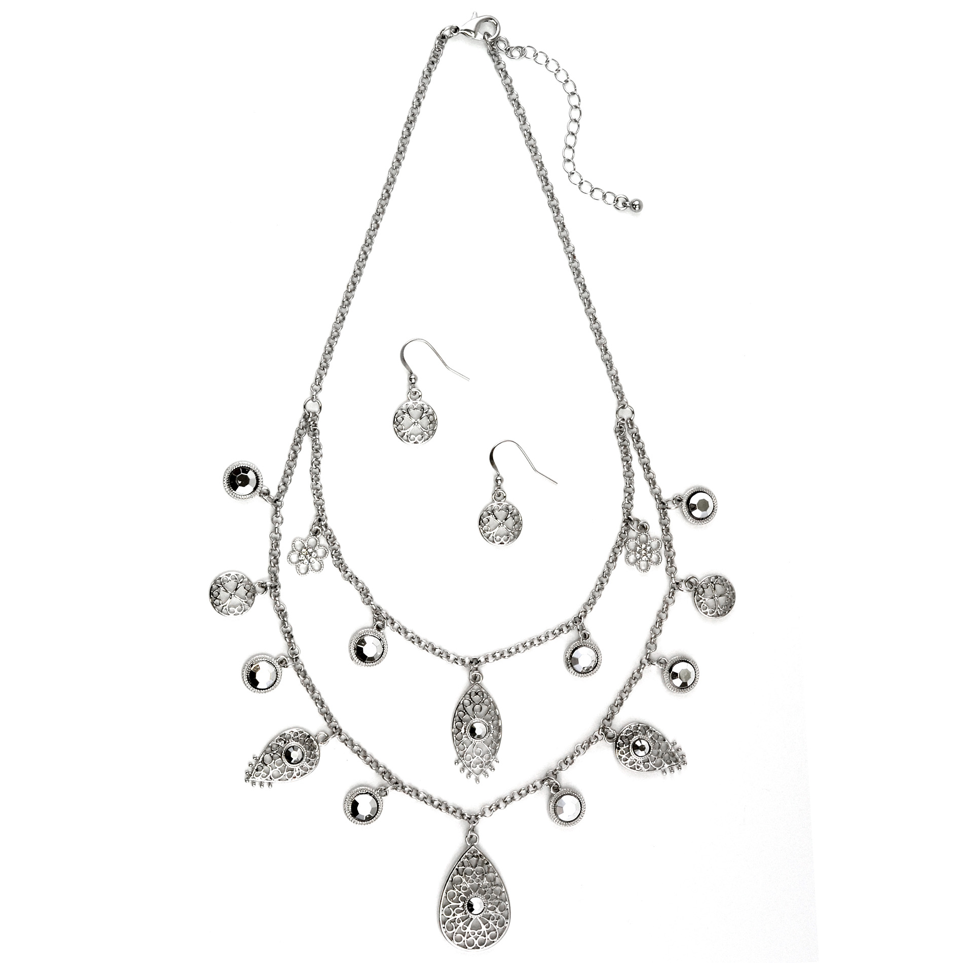 Jaclyn Smith Women&#8217;s 2-Row Necklace & Earrings Set