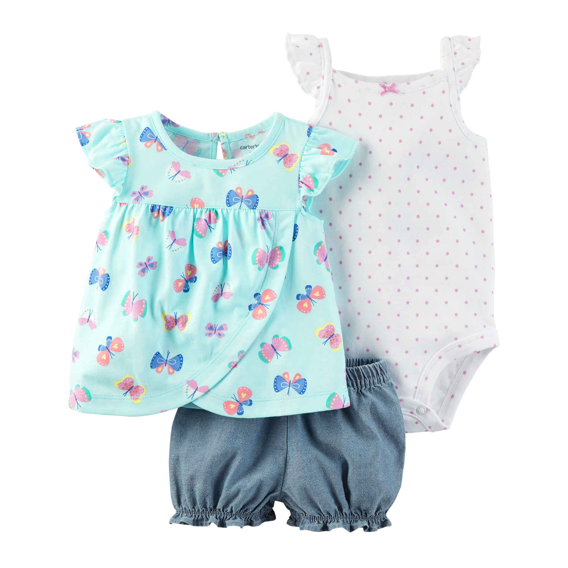 Carter's Infant Girls&#8217; Top, Bodysuit & Diaper Cover Set - Butterfly
