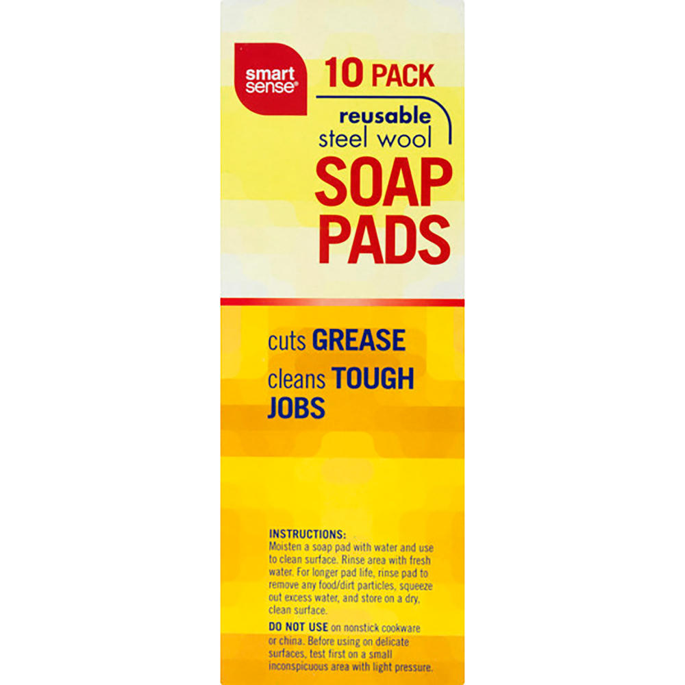 Smart Sense Steel Wool Soap Pads, 10 Count