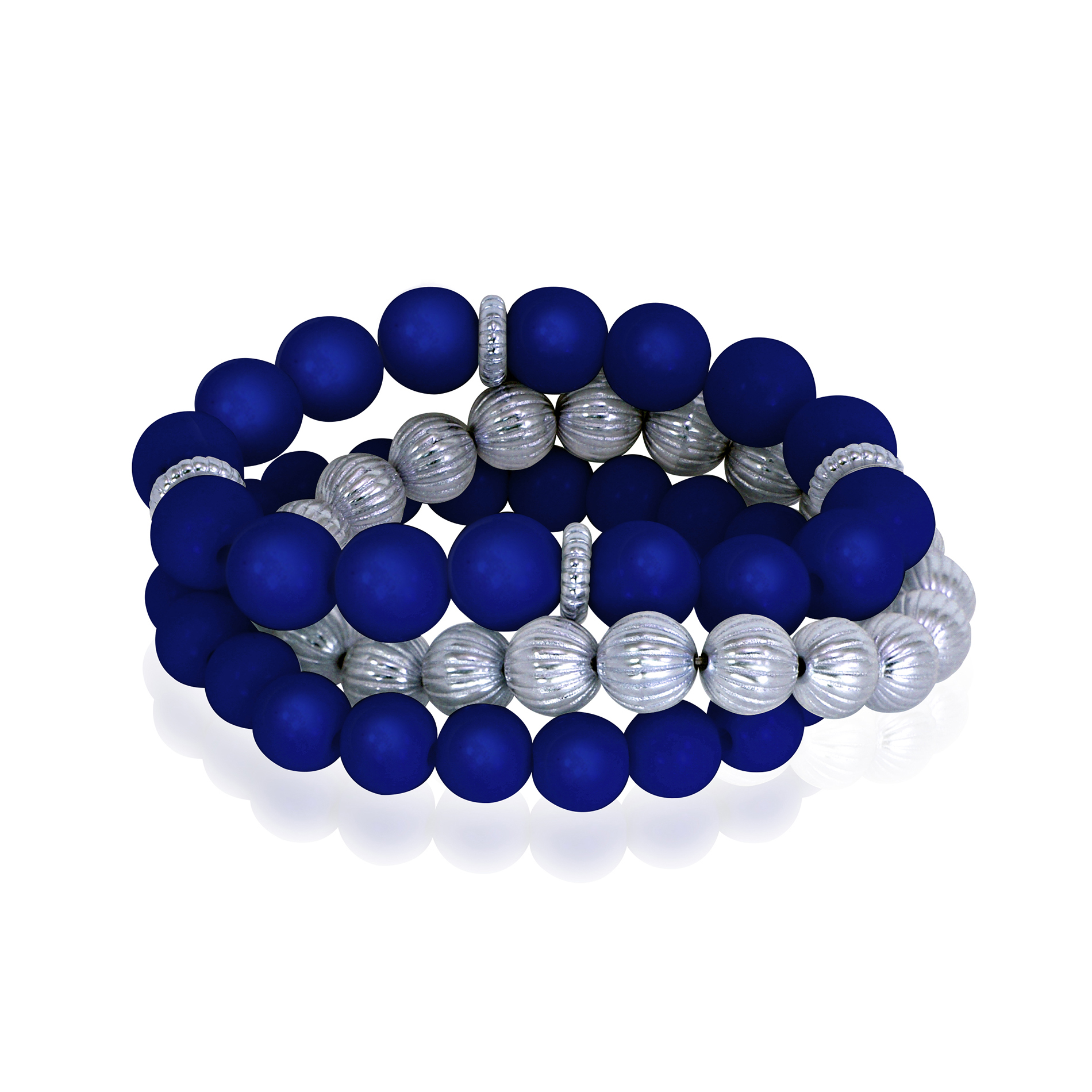 Women's Blue & Silver-Tone Acrylic Bead Stretch Bracelet Women's Blue & Silver-Tone Acrylic Bead Stretch Bracelet