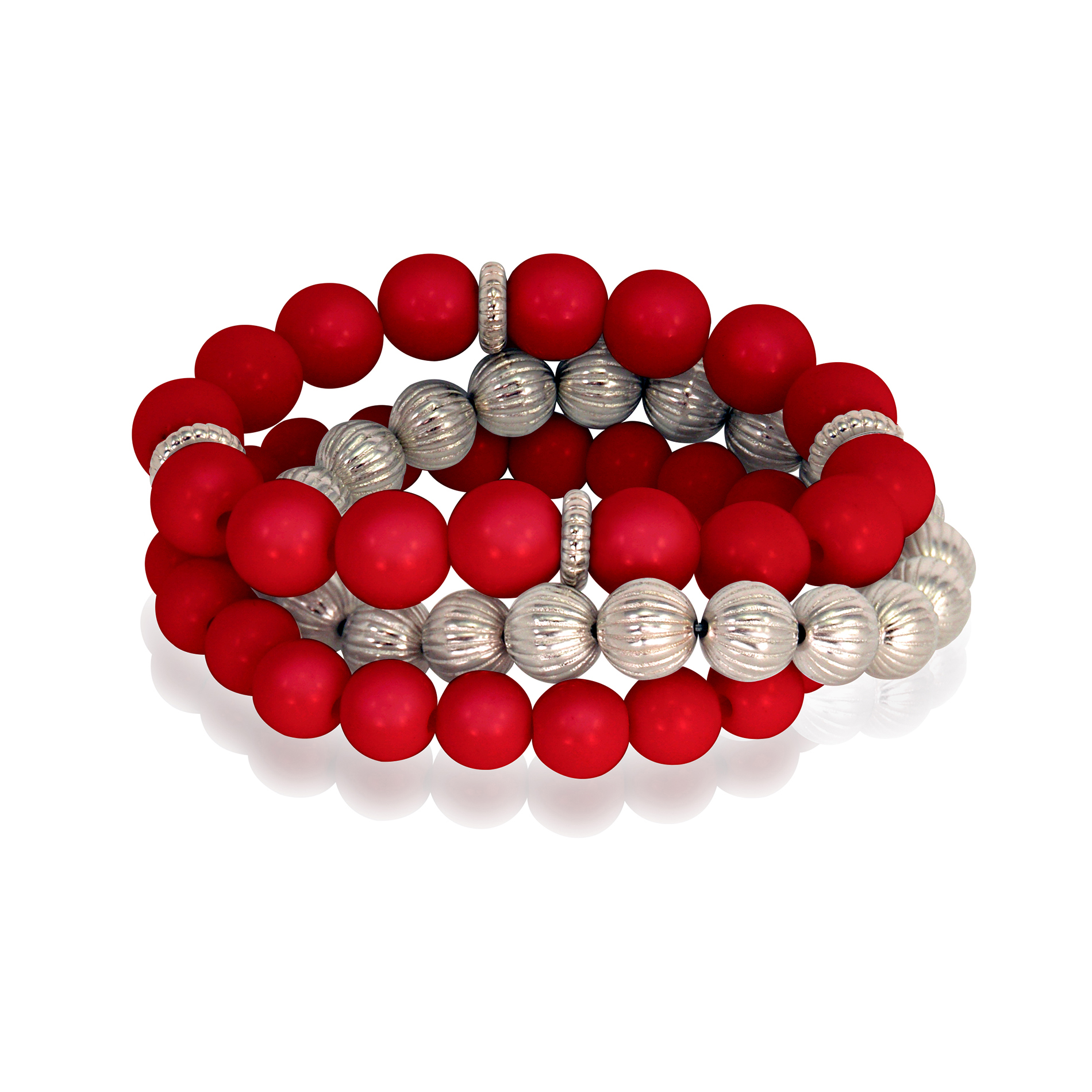 Women's Red & Silver-Tone Acrylic Bead Stretch Bracelet Women's Red & Silver-Tone Acrylic Bead Stretch Bracelet