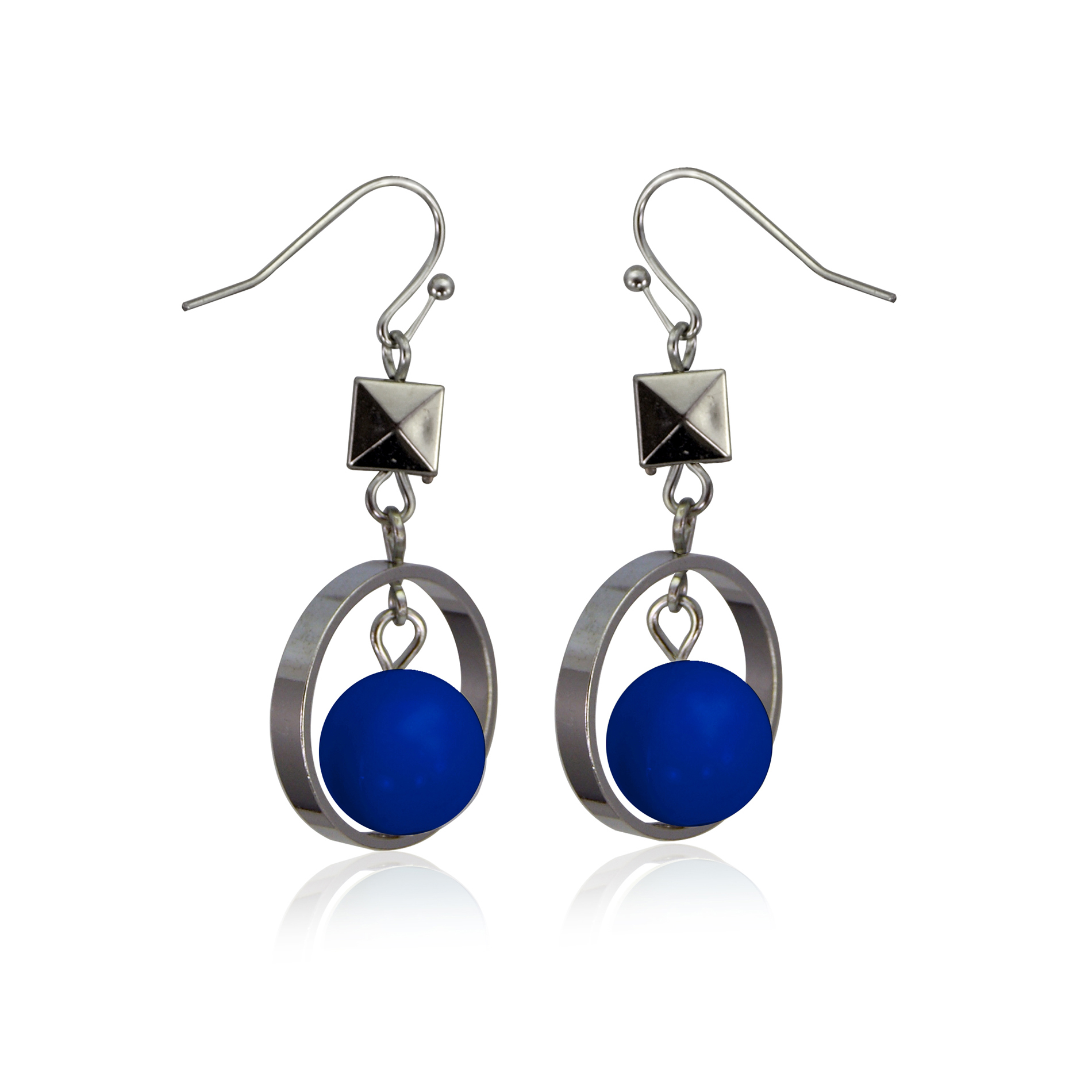 Women's Blue Acrylic Bead Fish-Hook Earrings