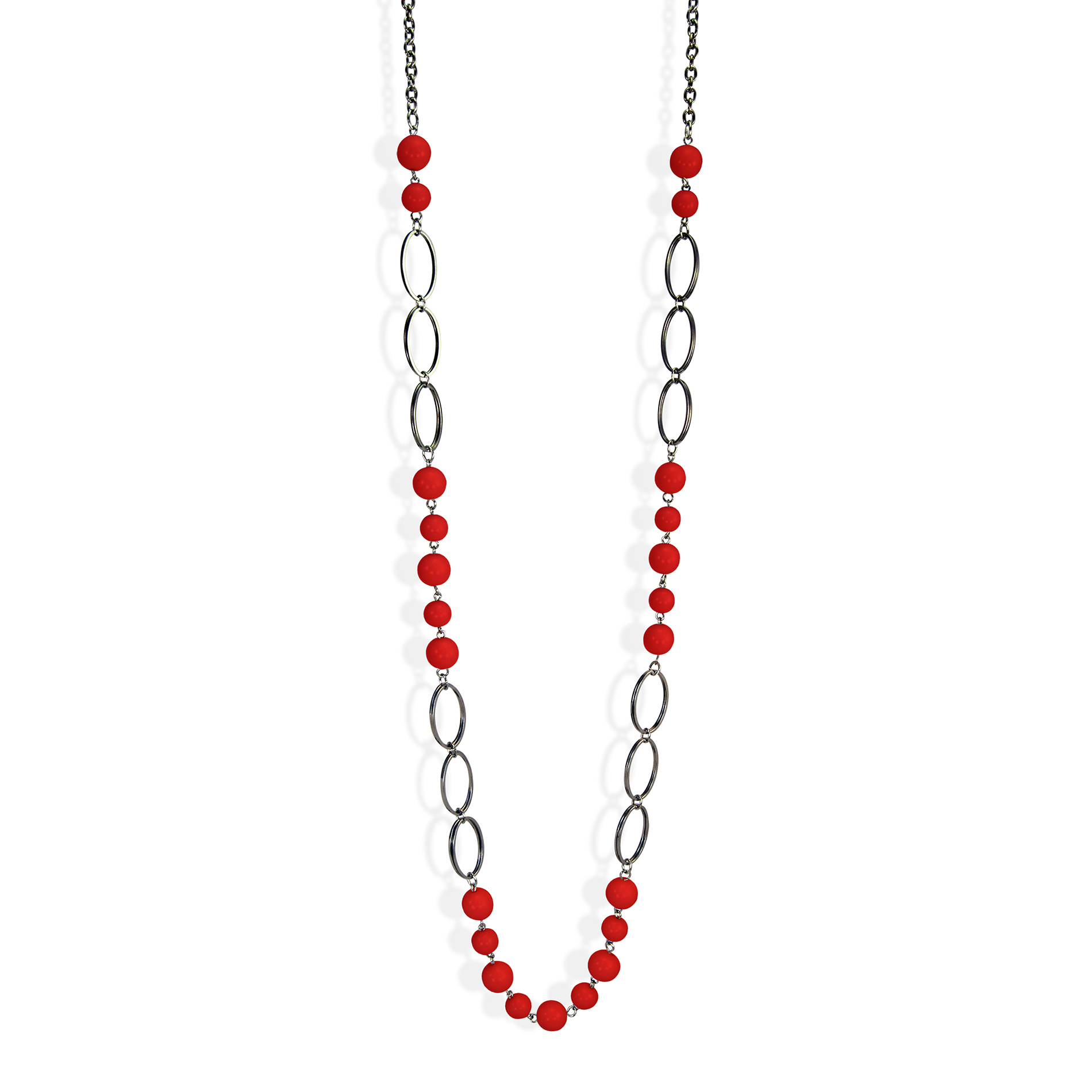 Women's Red Acrylic Bead Necklace