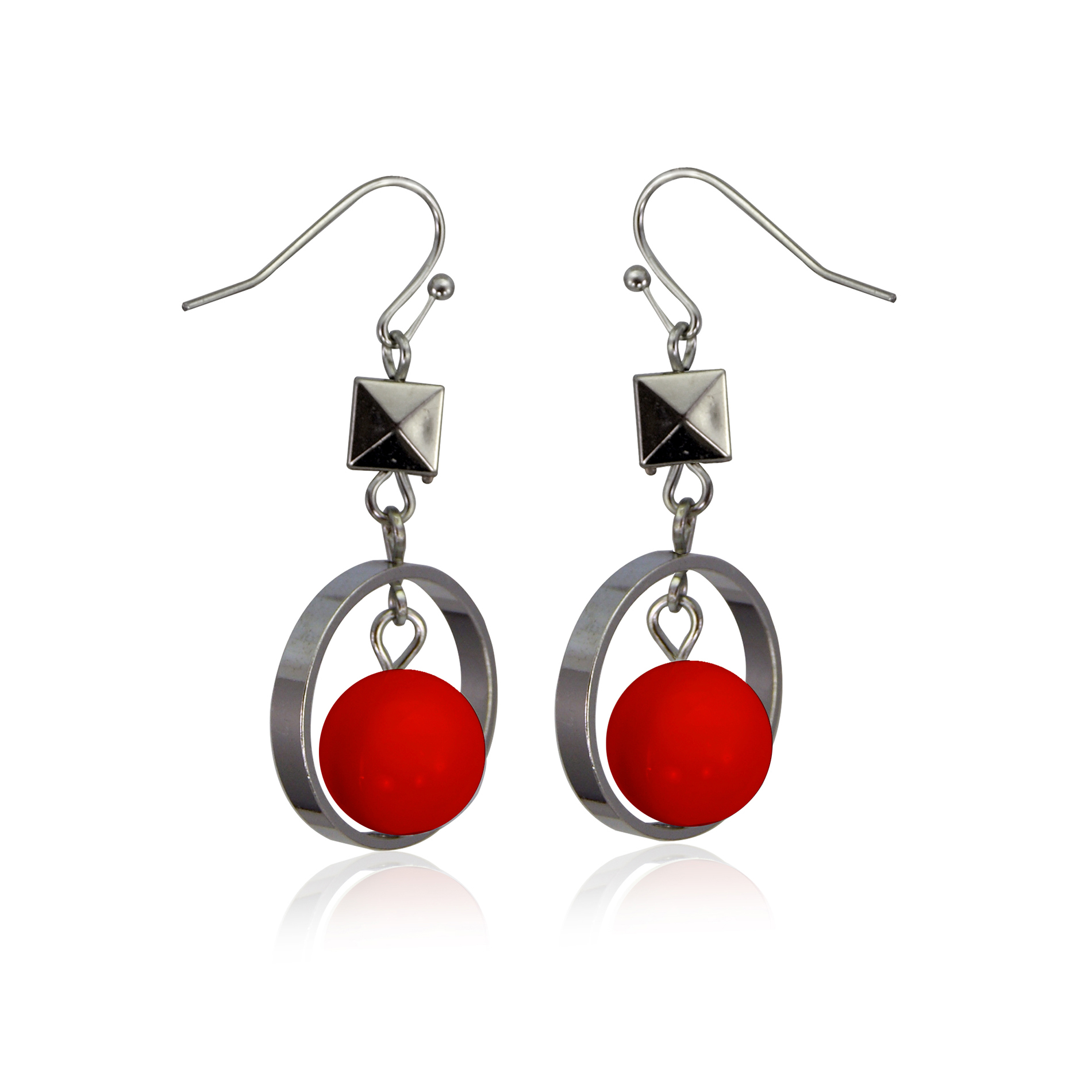 Women's Red Acrylic Bead Fish-Hook Earrings Women's Red Acrylic Bead Fish-Hook Earrings