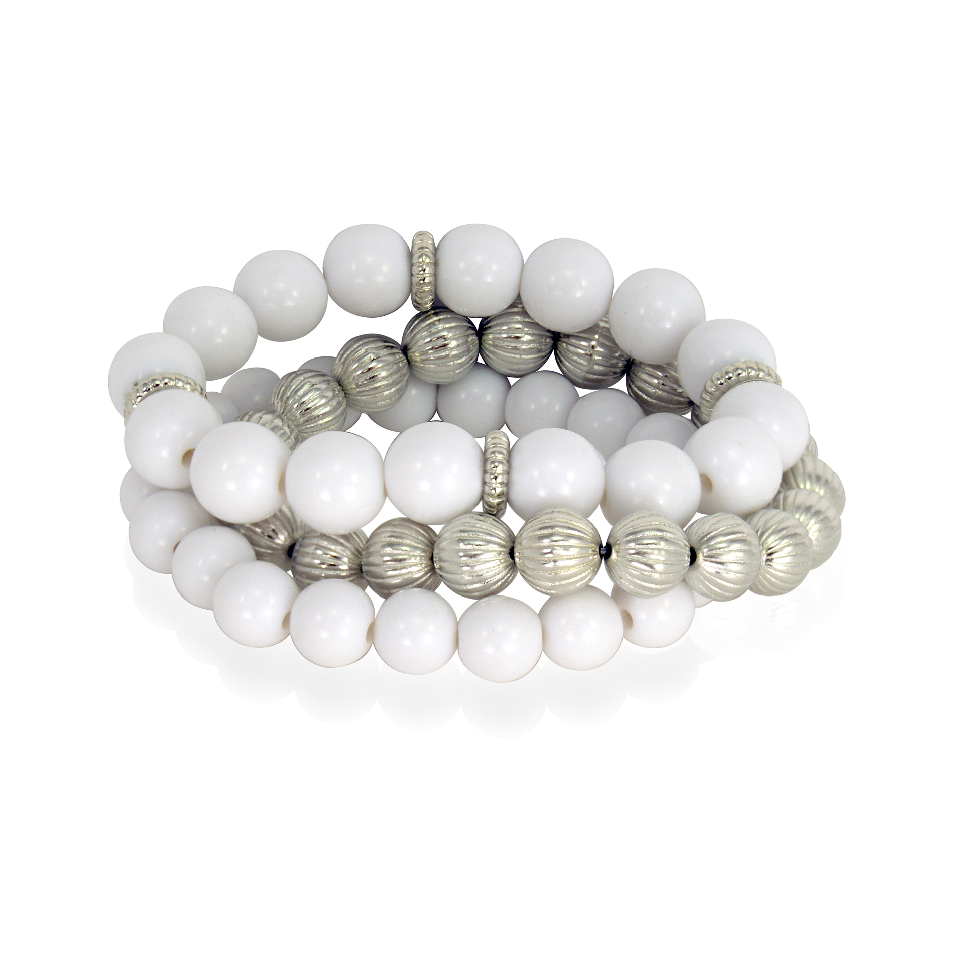 Women's White & Silver-Tone Acrylic Bead Stretch Bracelet