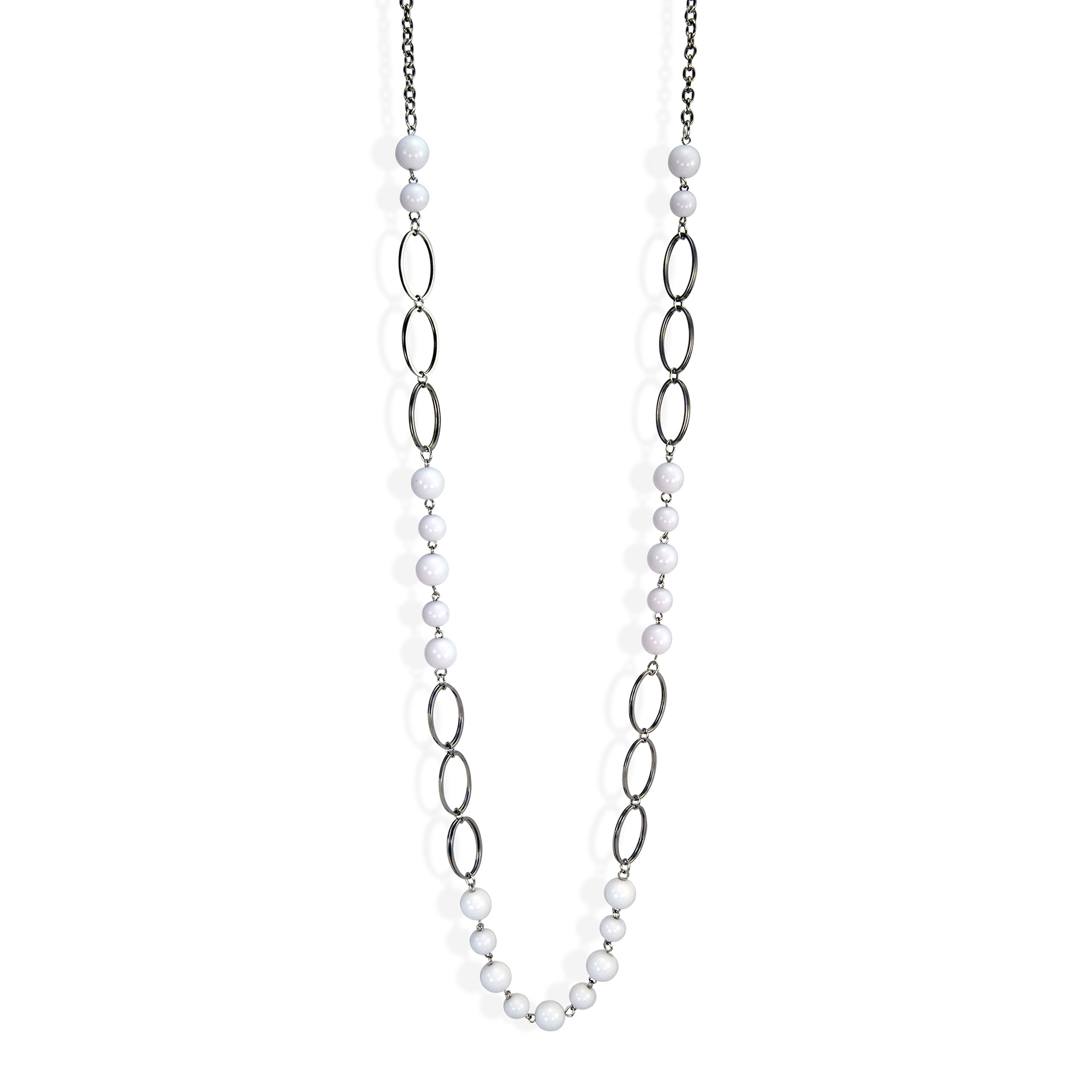 Women's Silver-Tone Acrylic Bead Necklace, White Women's Silver-Tone Acrylic Bead Necklace, White