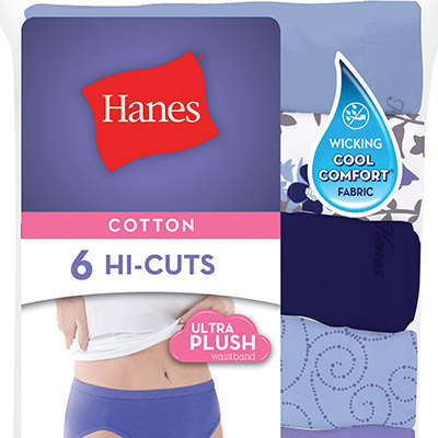 Hanes Cool Comfort Cotton Hi-Cut Panties, Assorted Colors, 6 Pack