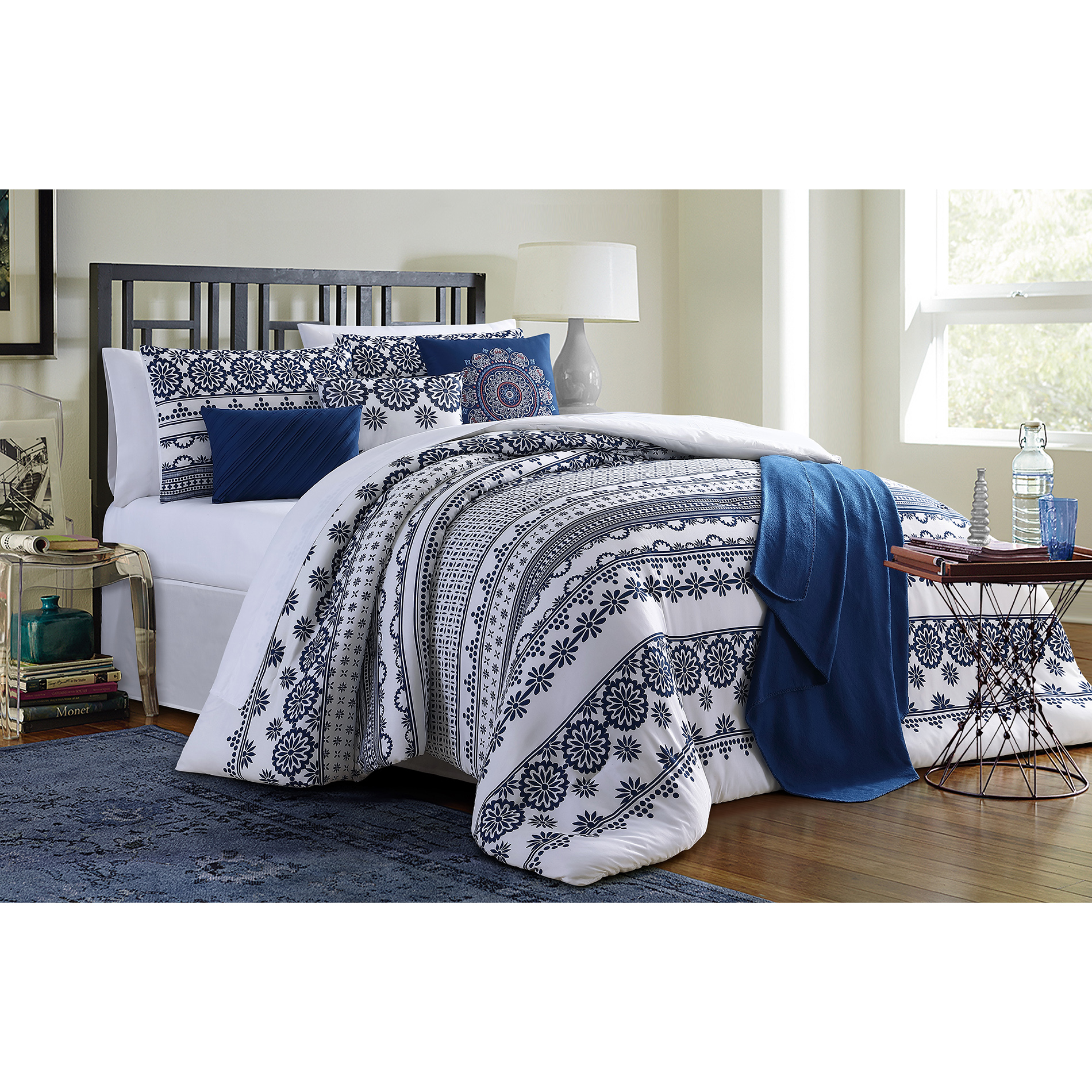 Essential Home 12pc. Comforter Set &#8211; Calix Navy/white