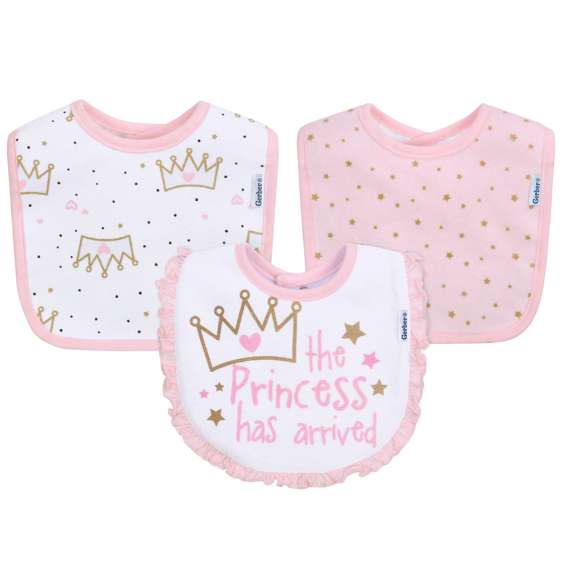 Gerber Infants’ 3-Pack Terry Bibs, Pink Gerber Infants’ 3-Pack Terry Bibs, Pink