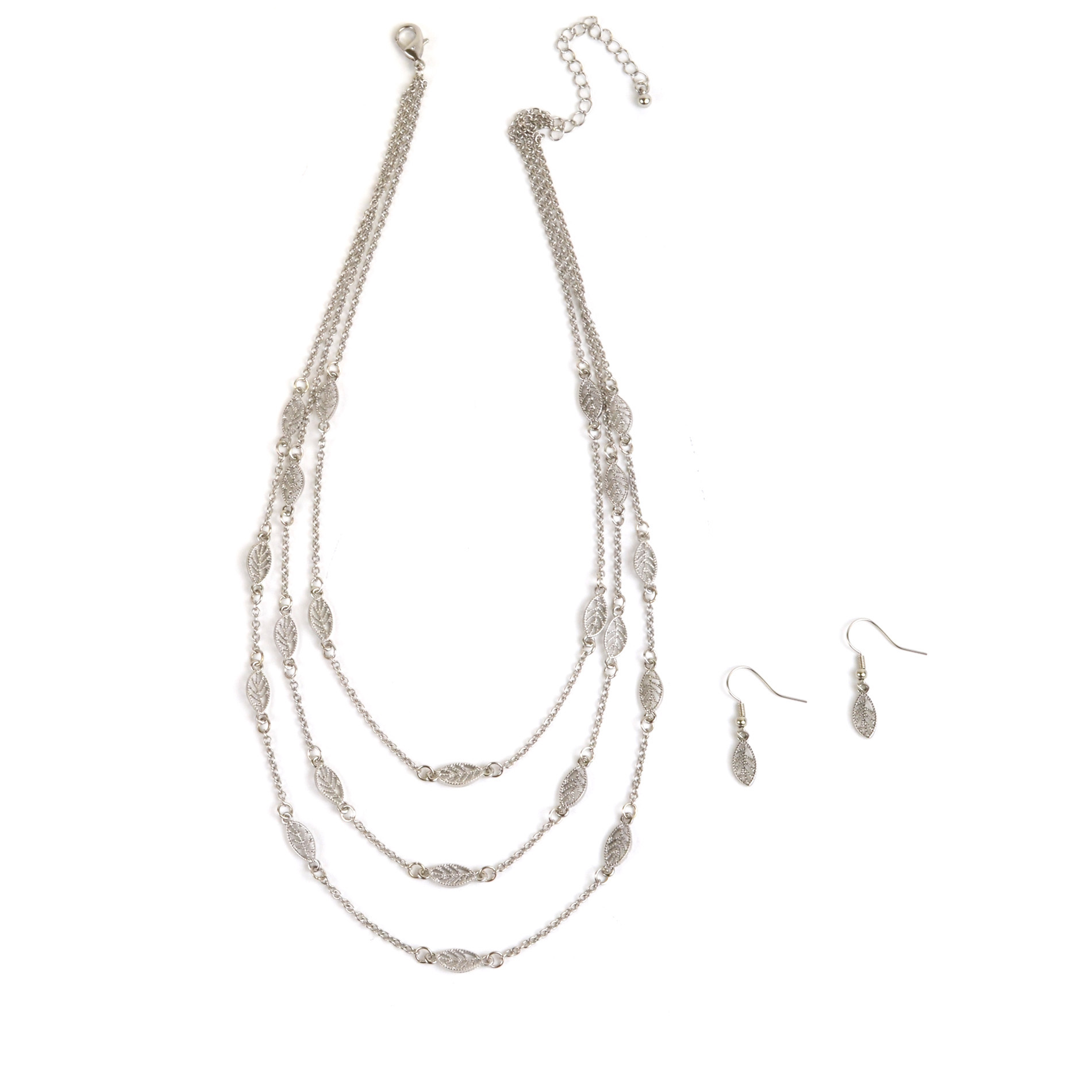 Jaclyn Smith Leaf Embellished Necklace & Earrings Set, Grey Jaclyn Smith Leaf Embellished Necklace & Earrings Set, Grey