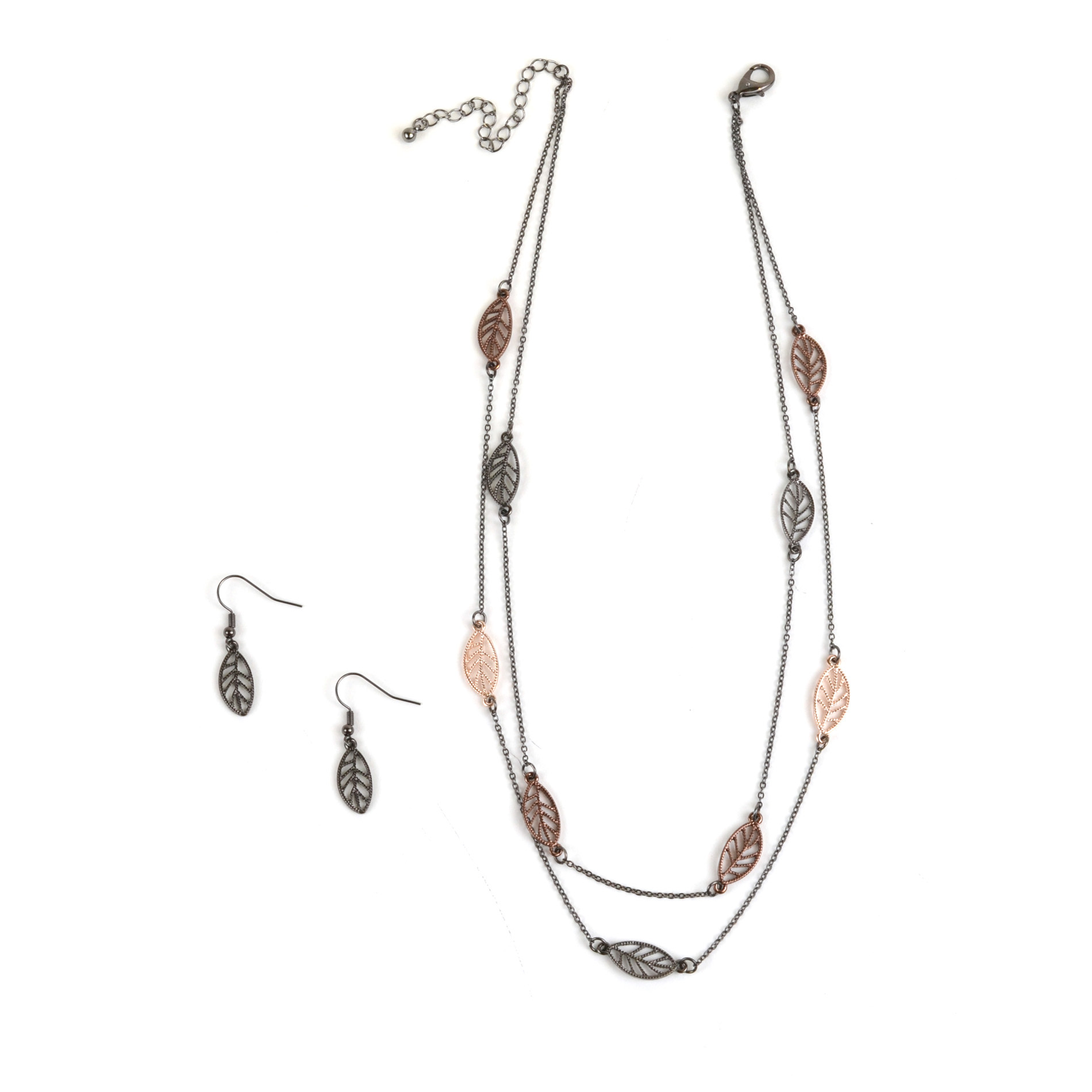 Jaclyn Smith Multi-Tone Leaf Necklace & Earrings Set