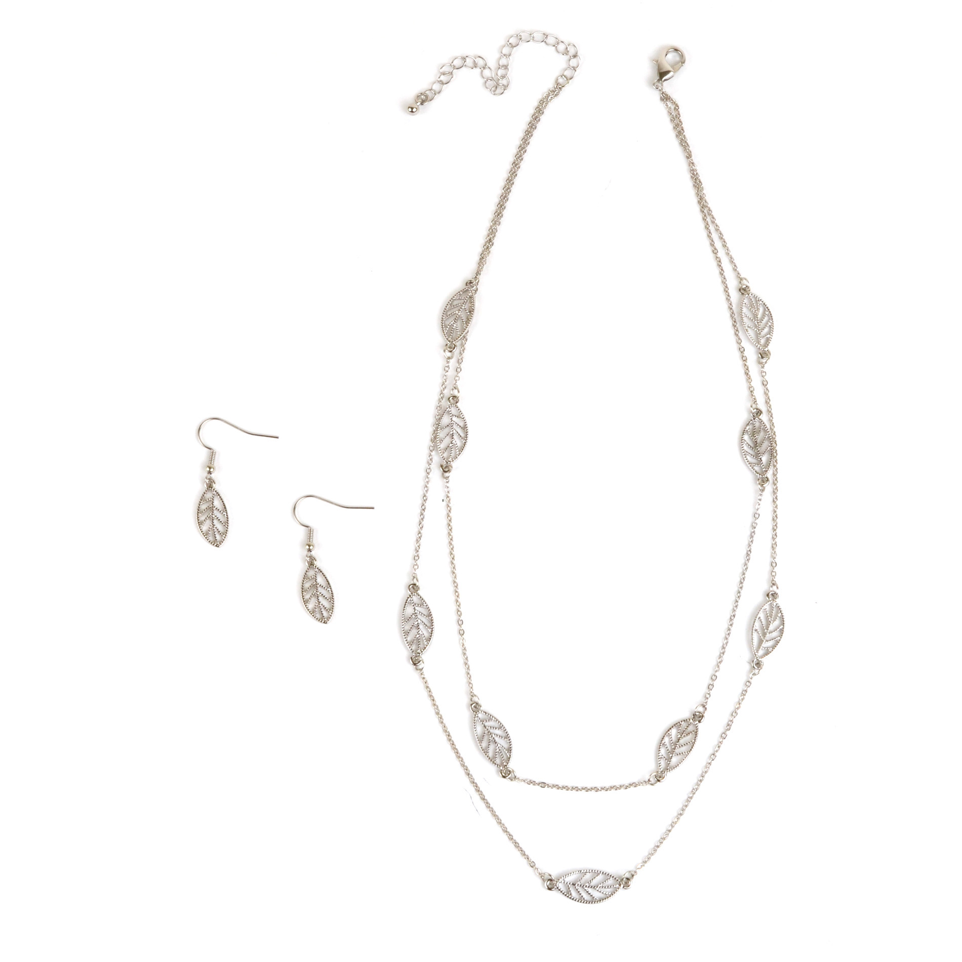 Jaclyn Smith Leaf Embellished Necklace & Earrings Set, Grey Jaclyn Smith Leaf Embellished Necklace & Earrings Set, Grey