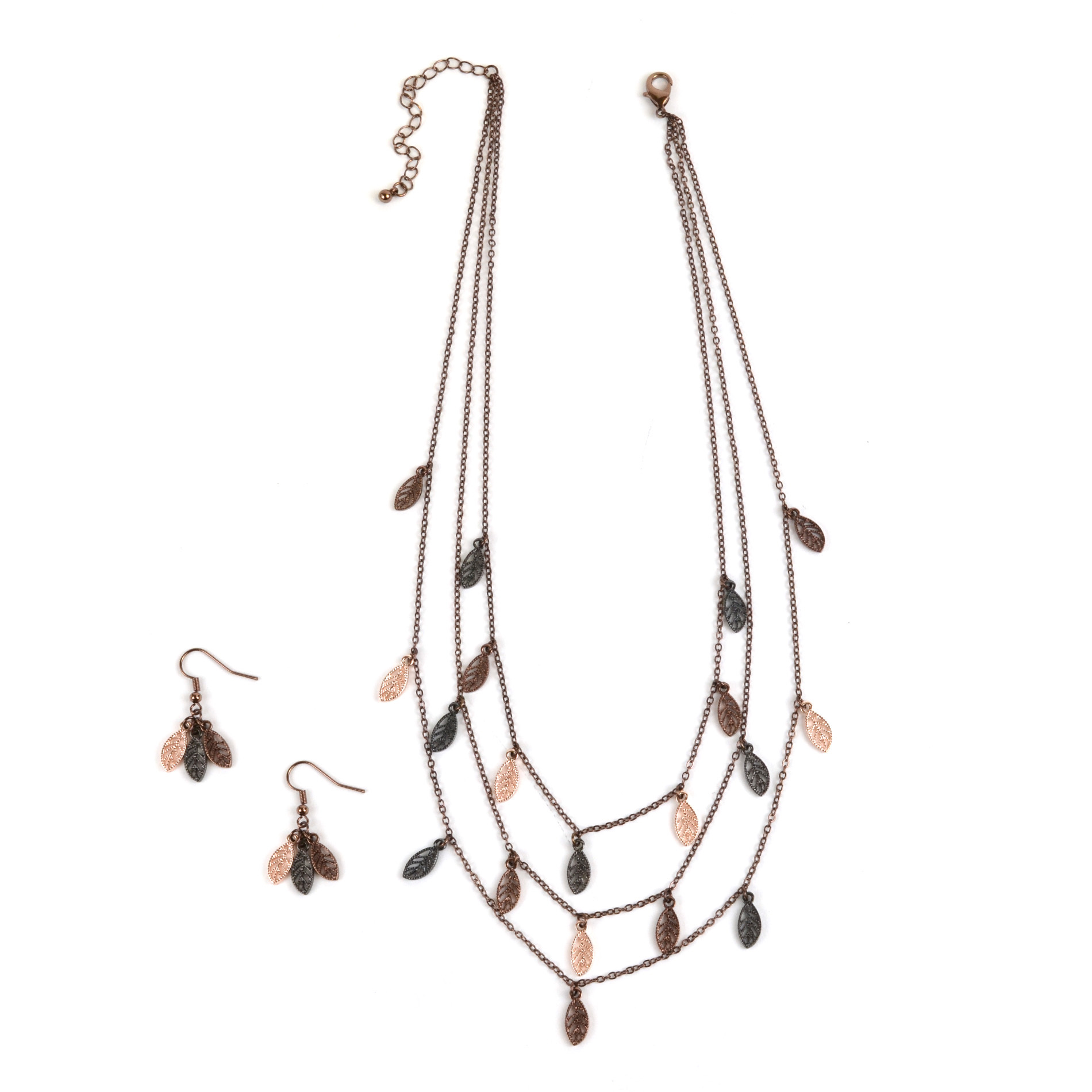 Jaclyn Smith Multi-Tone Leaf Necklace & Earrings Set
