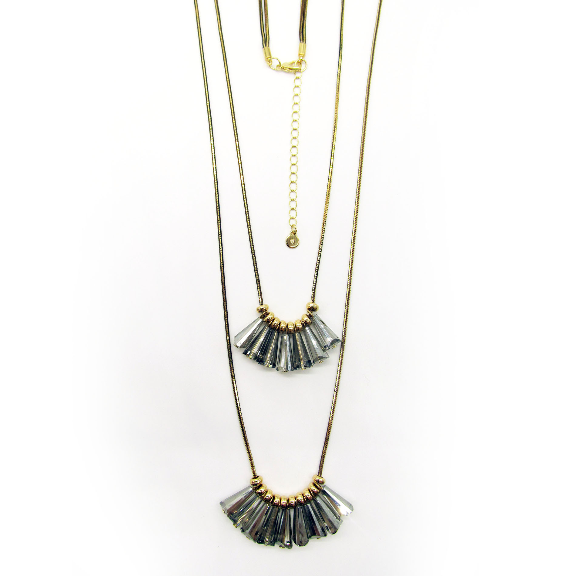 Studio S Gold-Tone Double Row Necklace with Black Diamond Drops