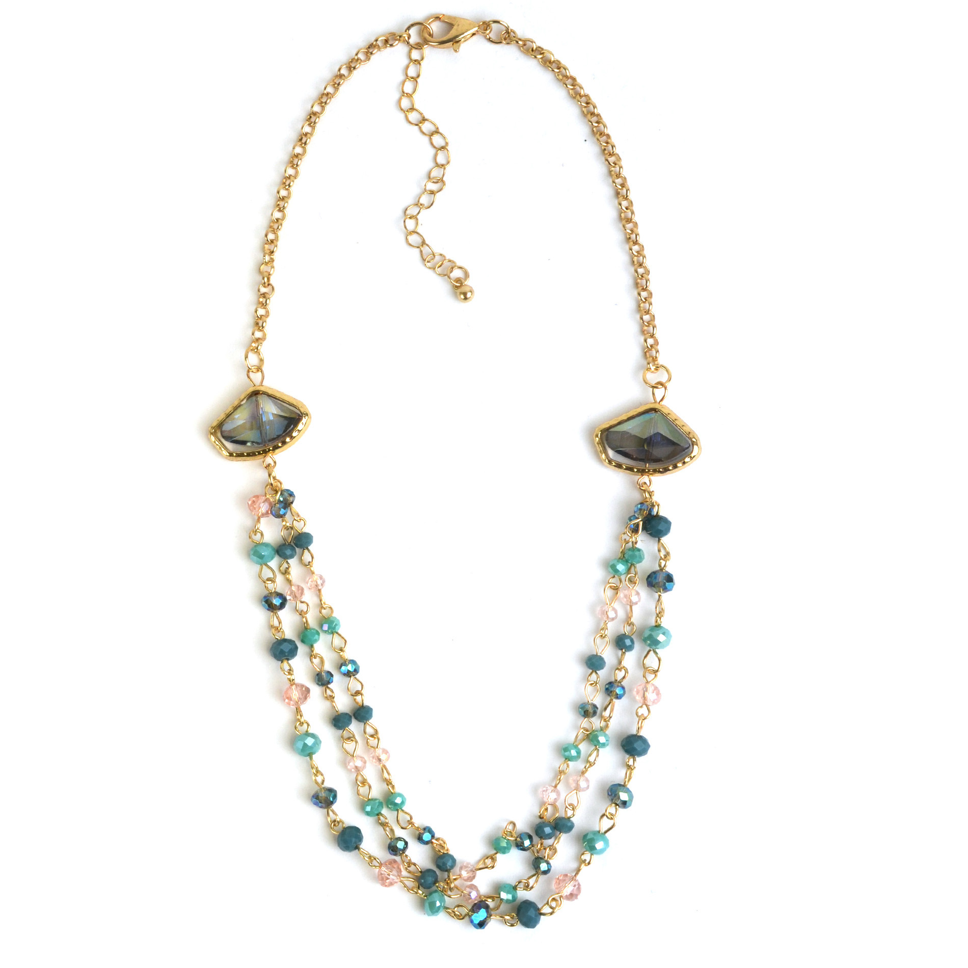 Attention Embellished Multi-Row Necklace, Green Attention Embellished Multi-Row Necklace, Green