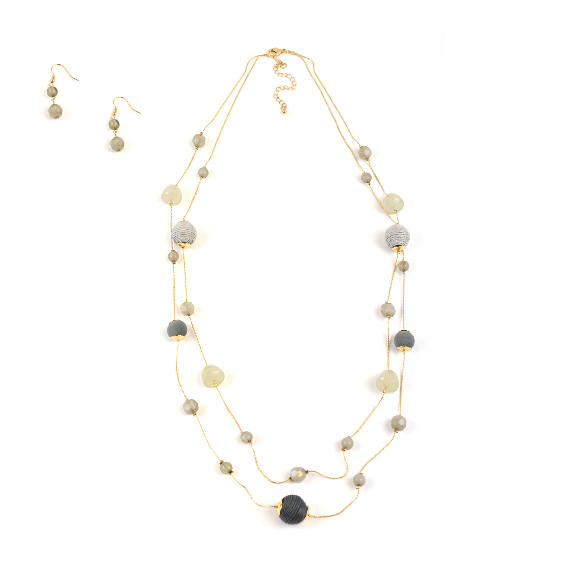 Studio S 2-Row Grey Beaded Necklace & Earrings Set