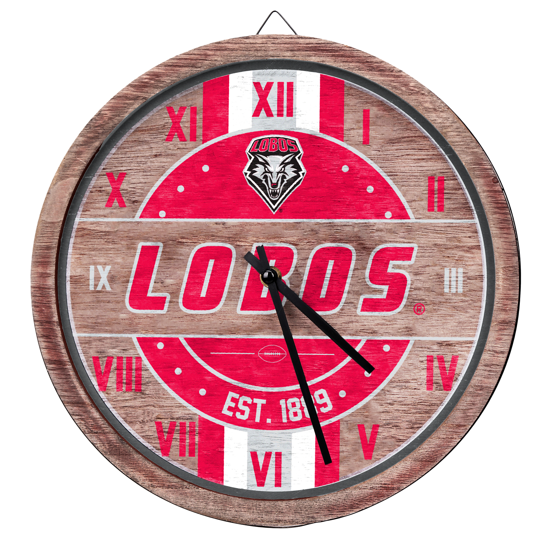 NCAA Wood Barrel Clock - New Mexico Lobos