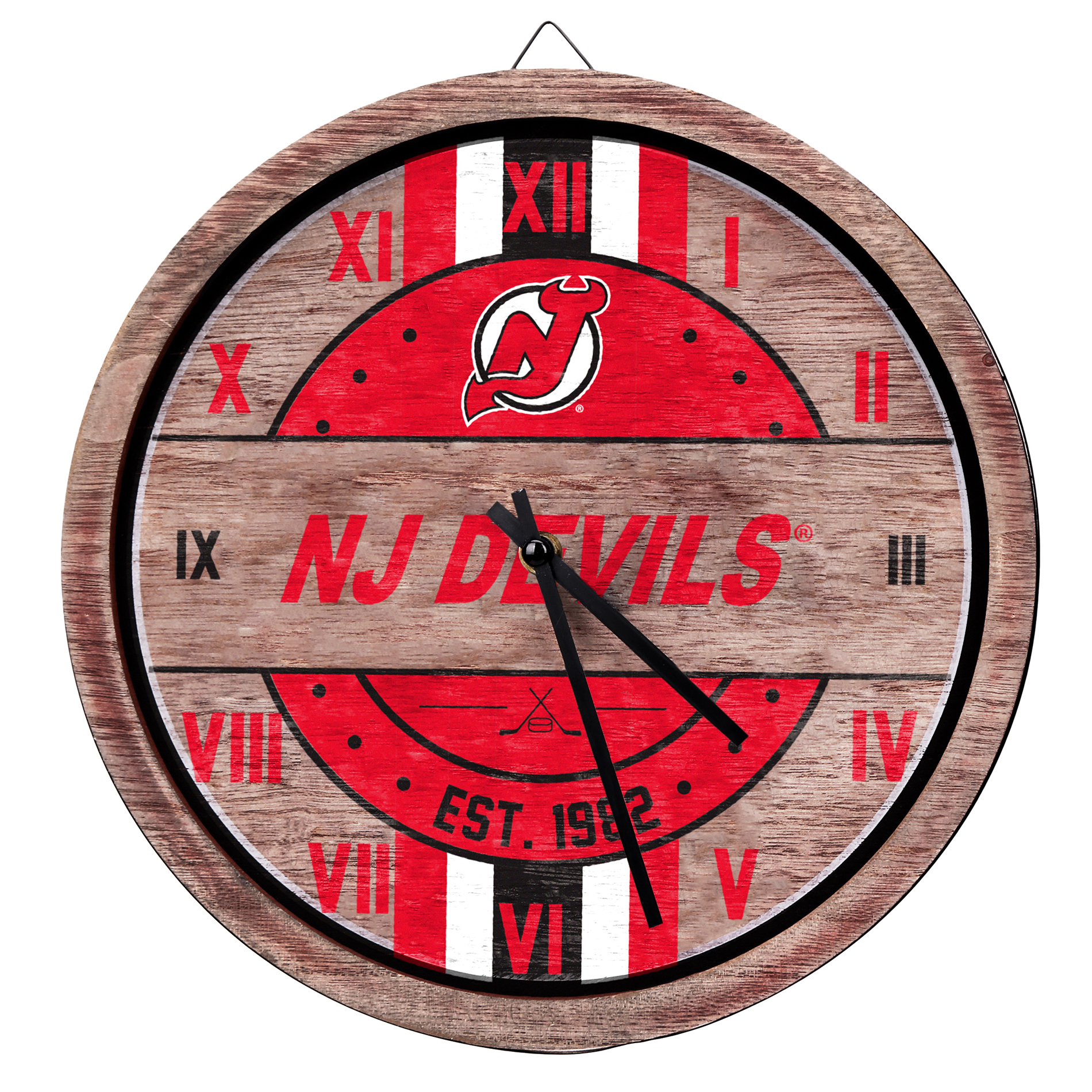 NHL Wood Barrel Clock - New Jersey Devils