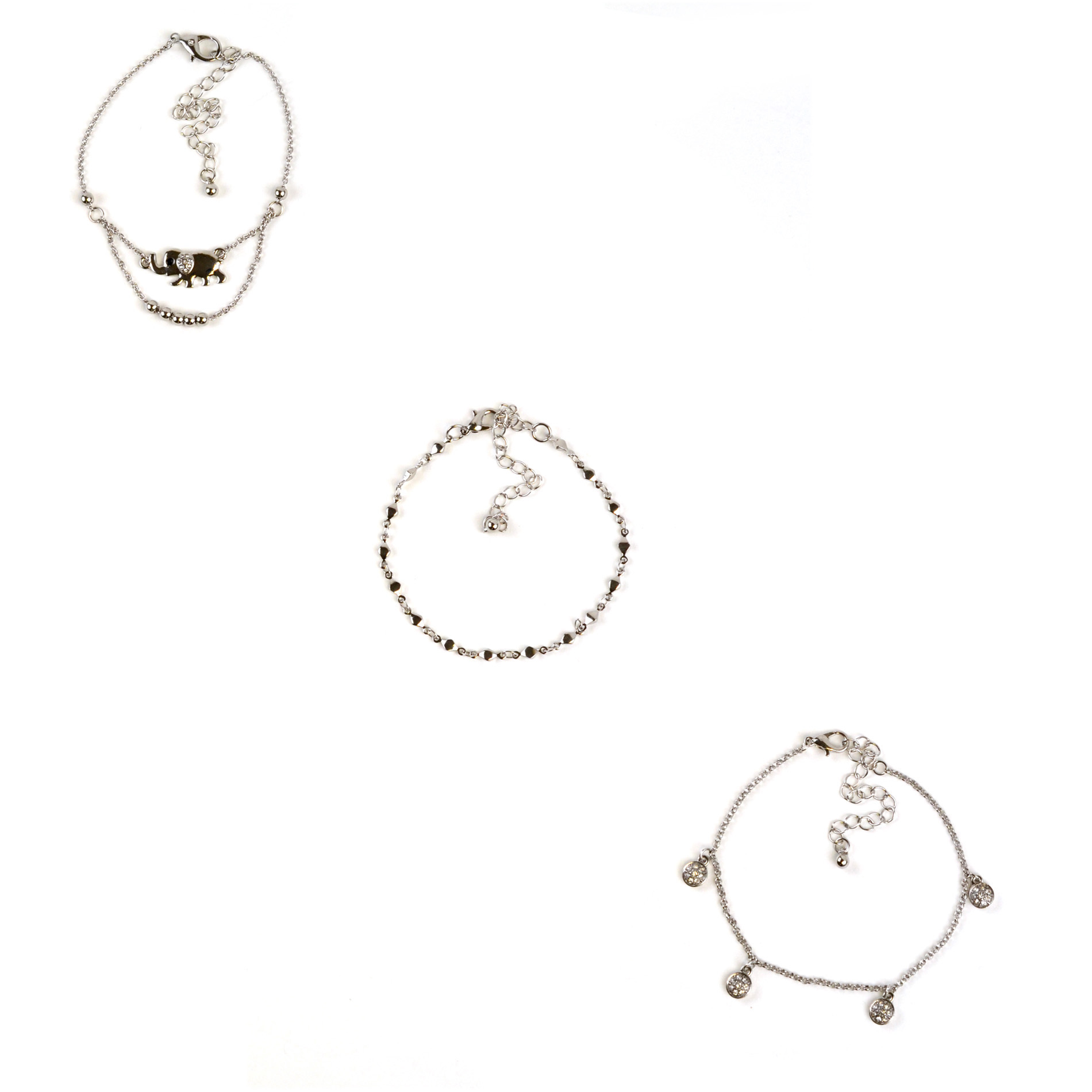 Attention 3 Silver-Tone Assorted Chain Anklet Set