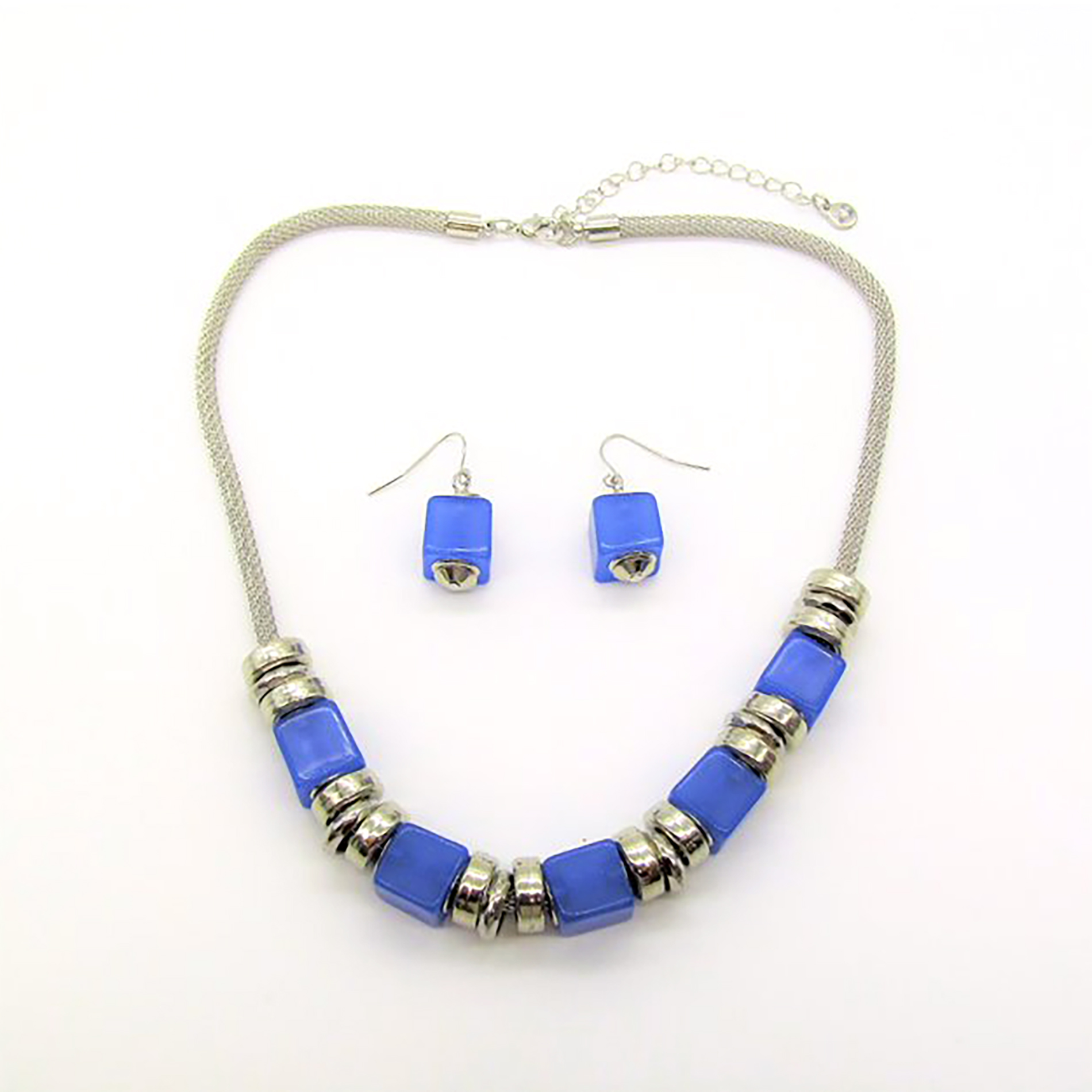 Studio S Blue Beaded Frontal Necklace and Earrings Set