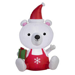 Trim A Home&reg; Gemmy Christmas Inflatable Polar Bear with Santa Hat & Gift